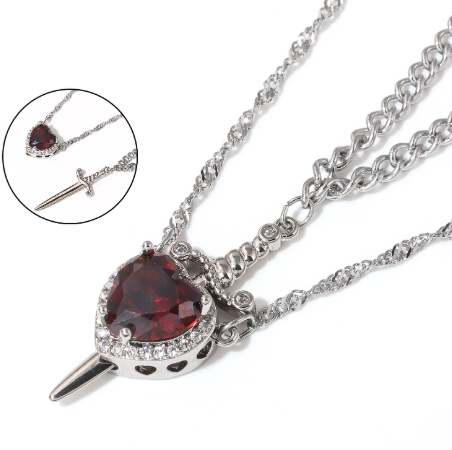 Sophia Heart & Sword Layered Necklace (One Set)