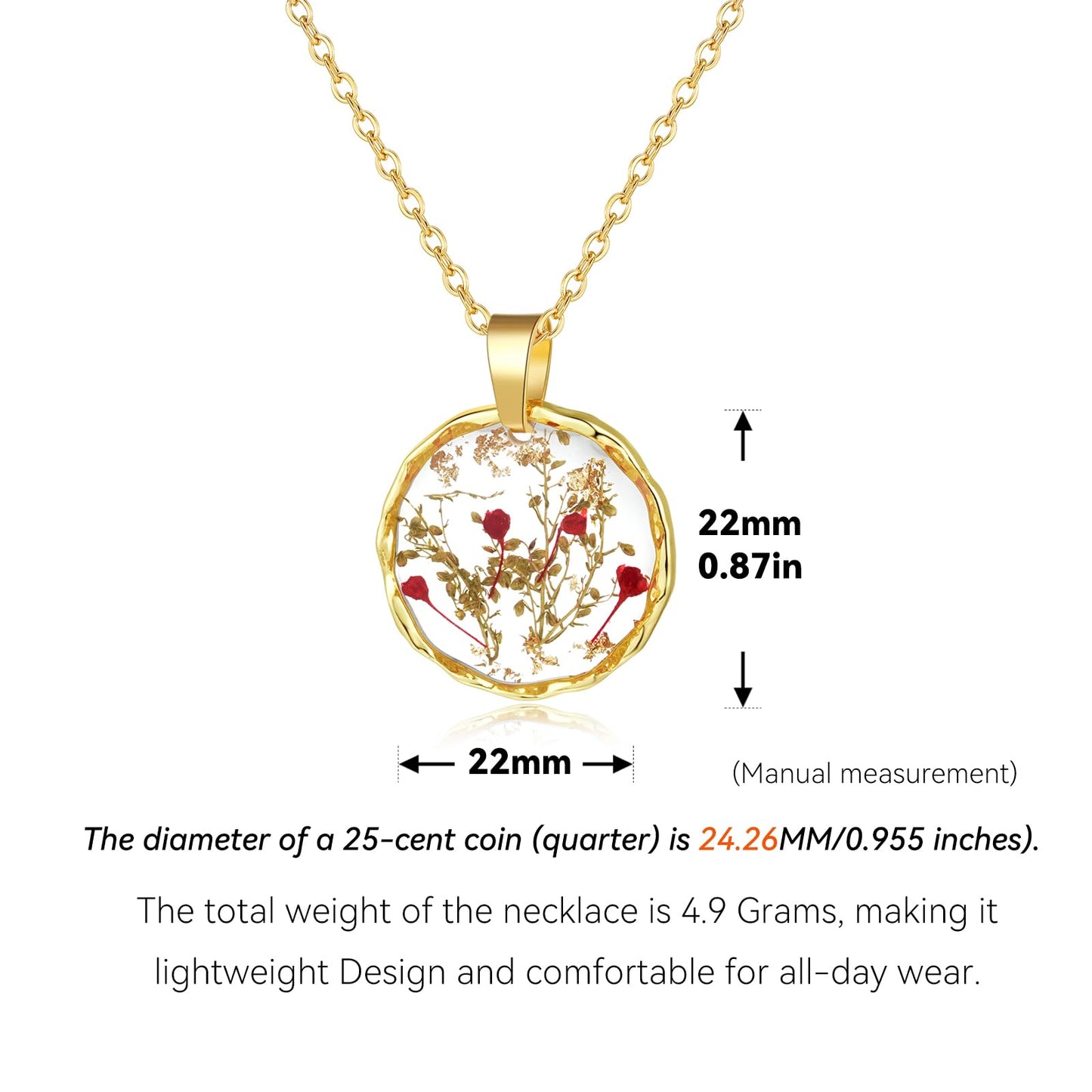 Hefestus Real Pressed Flower Necklace for Women, Handmade Boho Chic Dangle Design, Unique Floral Jewelry, Cute and Thoughtful Gift for Christmas, Valentine’s & Mother’s Day