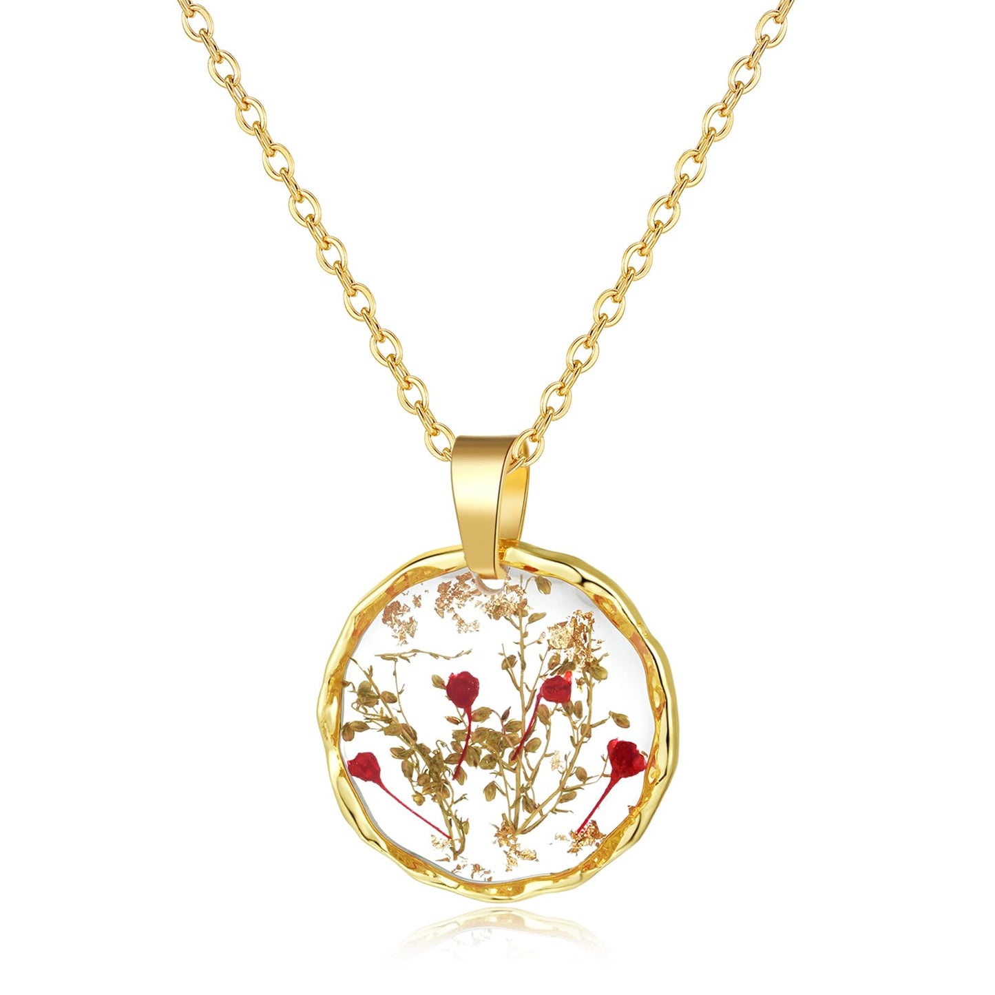 Hefestus Real Pressed Flower Necklace for Women, Handmade Boho Chic Dangle Design, Unique Floral Jewelry, Cute and Thoughtful Gift for Christmas, Valentine’s & Mother’s Day