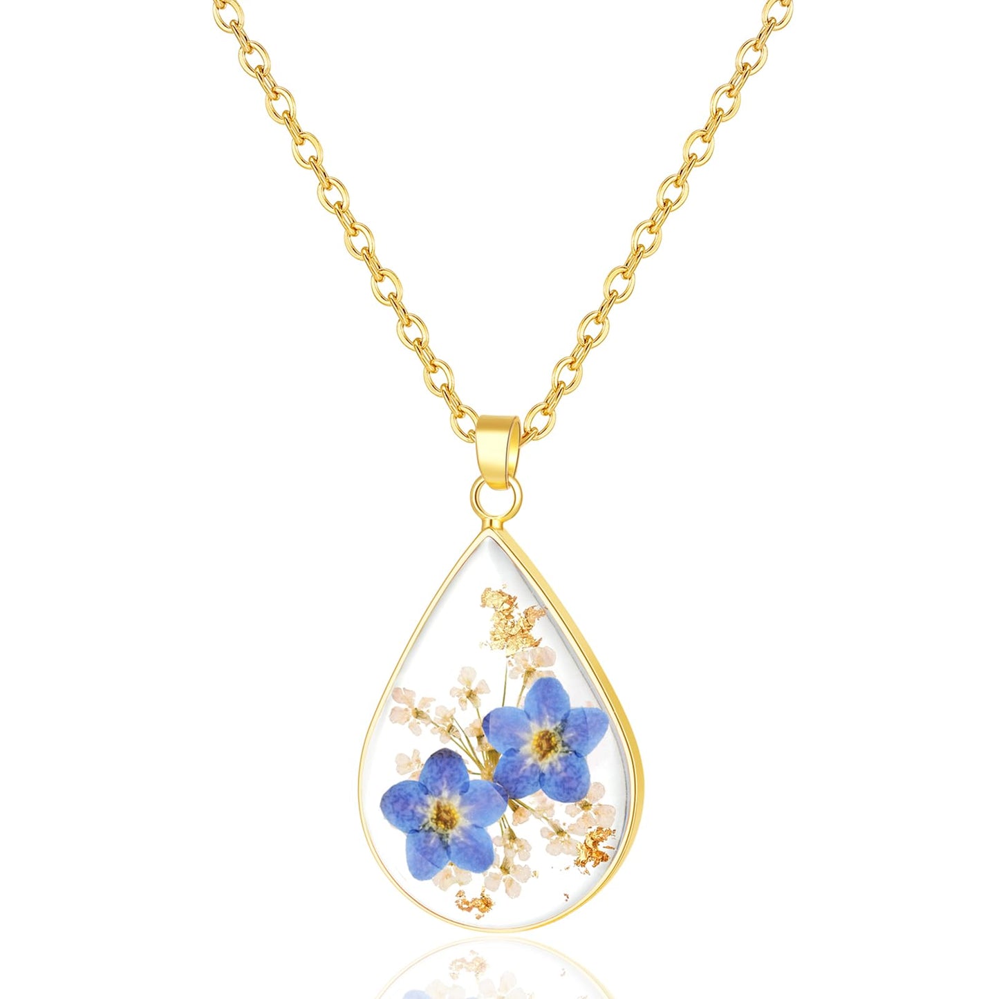 Hefestus Real Pressed Flower Necklace for Women, Handmade Boho Chic Dangle Design, Unique Floral Jewelry, Cute and Thoughtful Gift for Christmas, Valentine’s & Mother’s Day