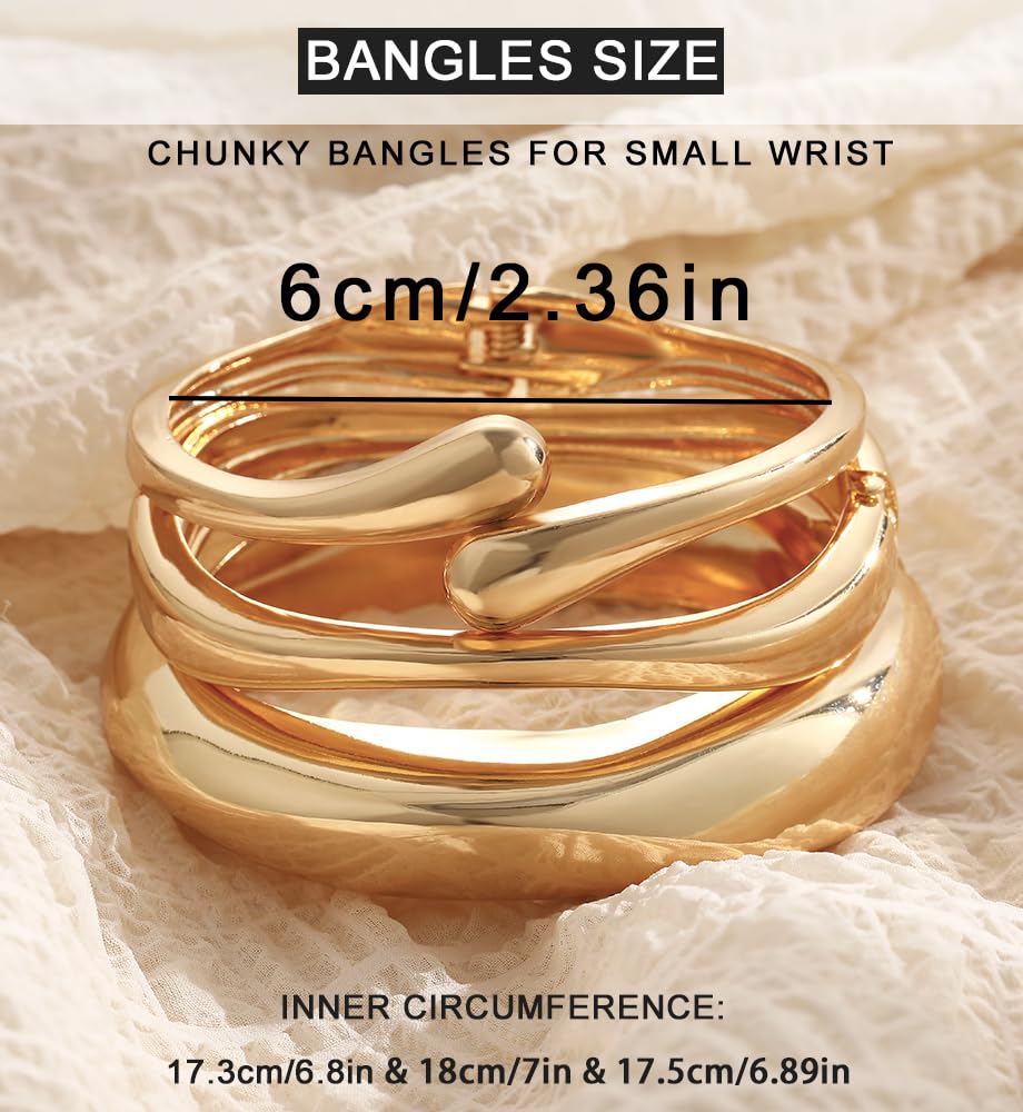Chunky Gold Bangle Bracelets for Women, Dainty 14k Gold Plated Big Stackable Bangles Set, Trendy Statement Cuff Bracelet Stack Summer Beach Jewelry Gifts