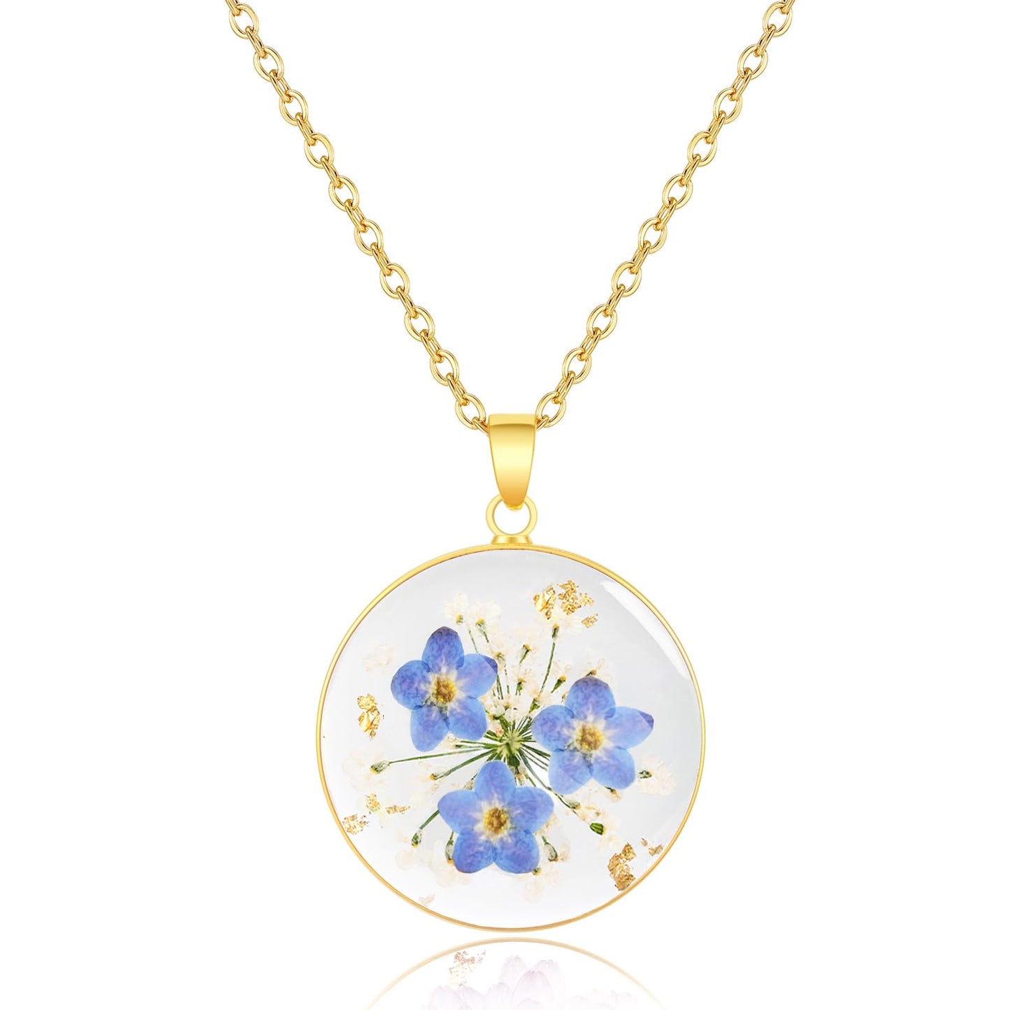 Hefestus Real Pressed Flower Necklace for Women, Handmade Boho Chic Dangle Design, Unique Floral Jewelry, Cute and Thoughtful Gift for Christmas, Valentine’s & Mother’s Day