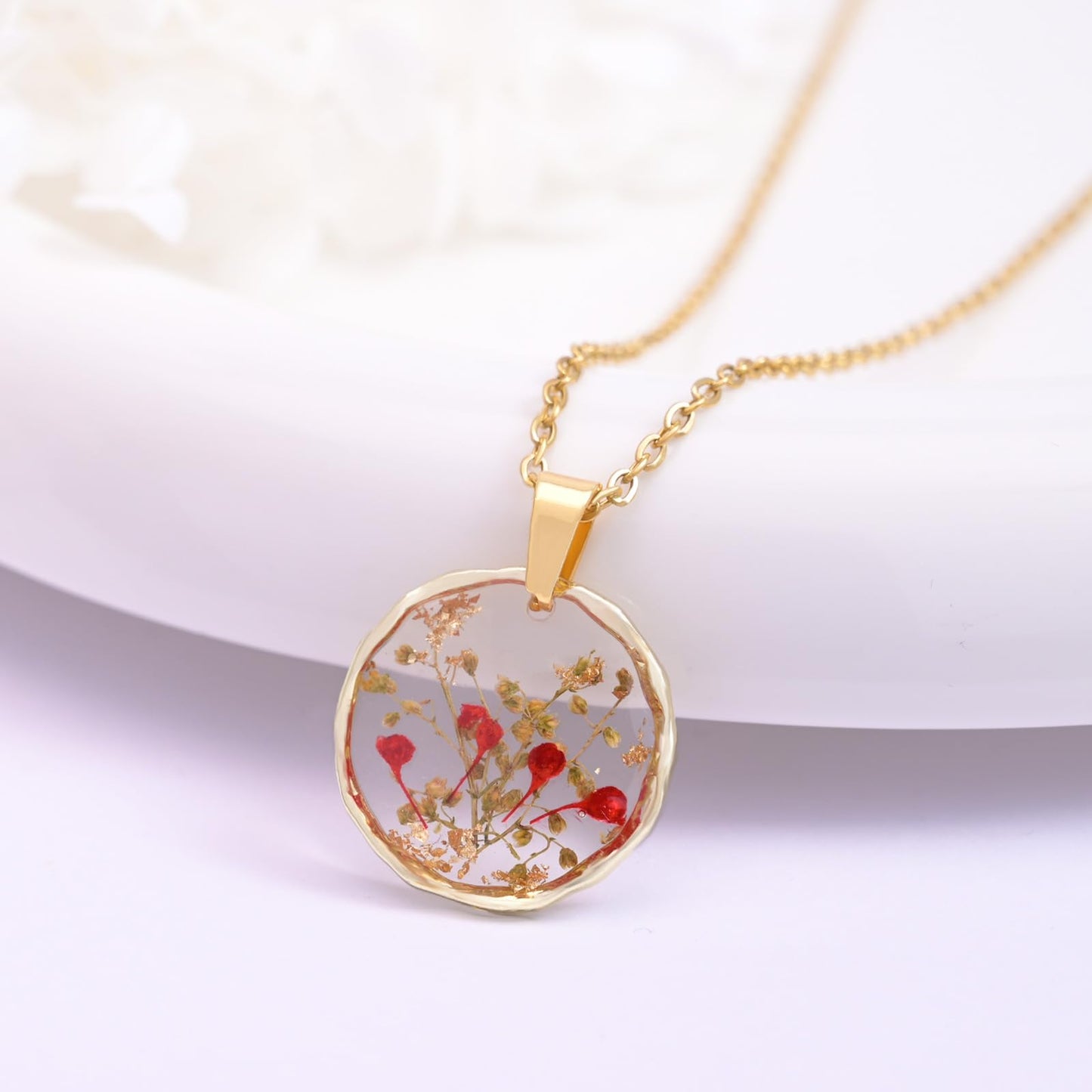 Hefestus Real Pressed Flower Necklace for Women, Handmade Boho Chic Dangle Design, Unique Floral Jewelry, Cute and Thoughtful Gift for Christmas, Valentine’s & Mother’s Day
