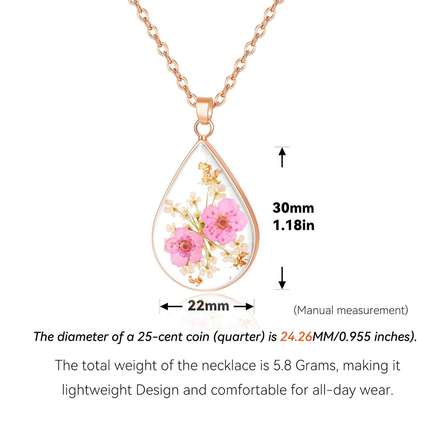 Hefestus Real Pressed Flower Necklace for Women, Handmade Boho Chic Dangle Design, Unique Floral Jewelry, Cute and Thoughtful Gift for Christmas, Valentine’s & Mother’s Day