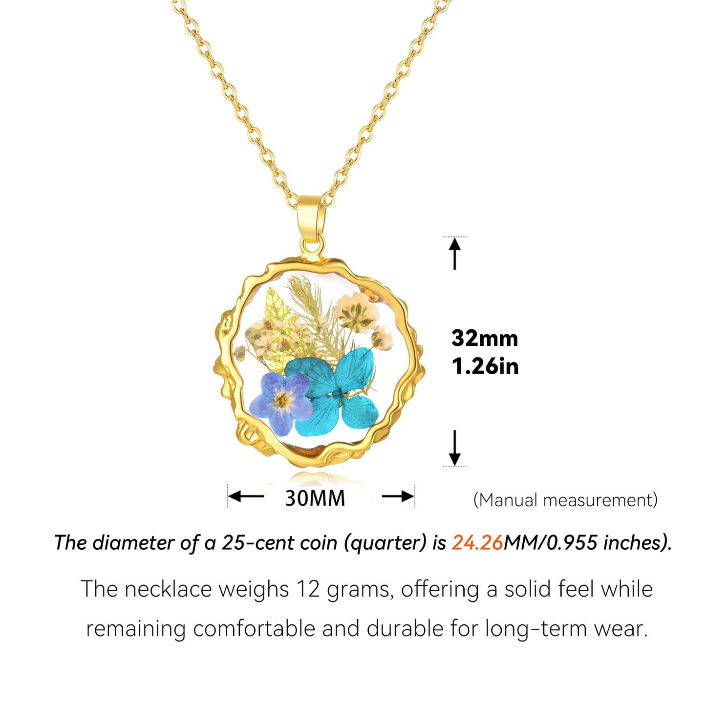 Hefestus Real Pressed Flower Necklace for Women, Handmade Boho Chic Dangle Design, Unique Floral Jewelry, Cute and Thoughtful Gift for Christmas, Valentine’s & Mother’s Day