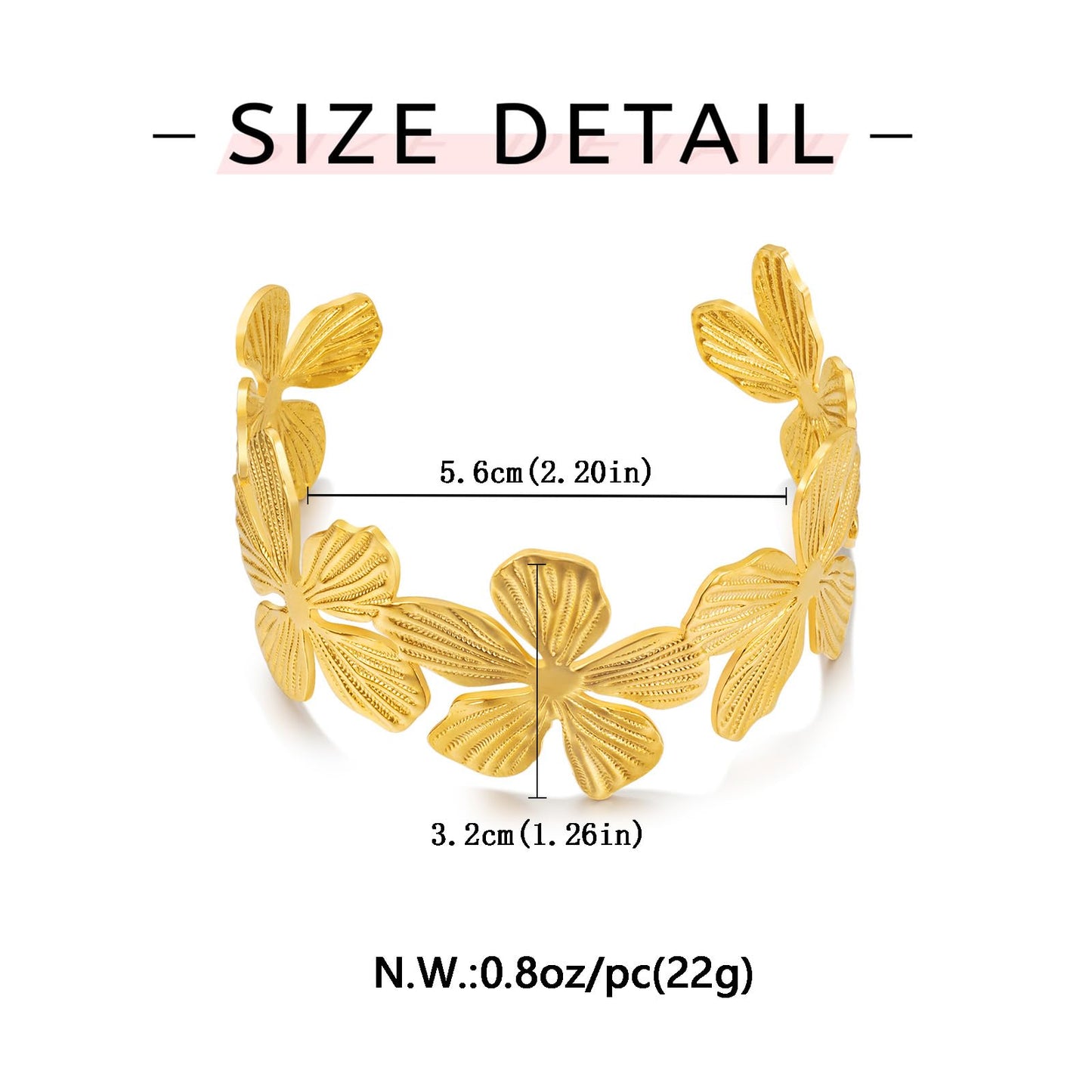 WOWORAMA Chunky Gold Cuff Bracelets for Women Vintage Gold Flower Butterfly Bracelet Trendy Boho Wide Open Cuff Bangles Matte Statement Bracelet