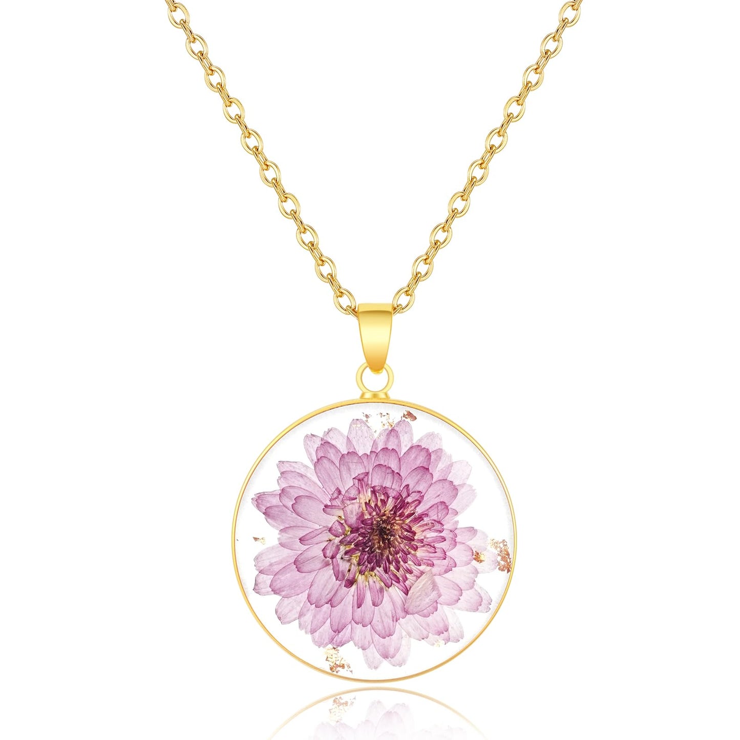 Hefestus Real Pressed Flower Necklace for Women, Handmade Boho Chic Dangle Design, Unique Floral Jewelry, Cute and Thoughtful Gift for Christmas, Valentine’s & Mother’s Day