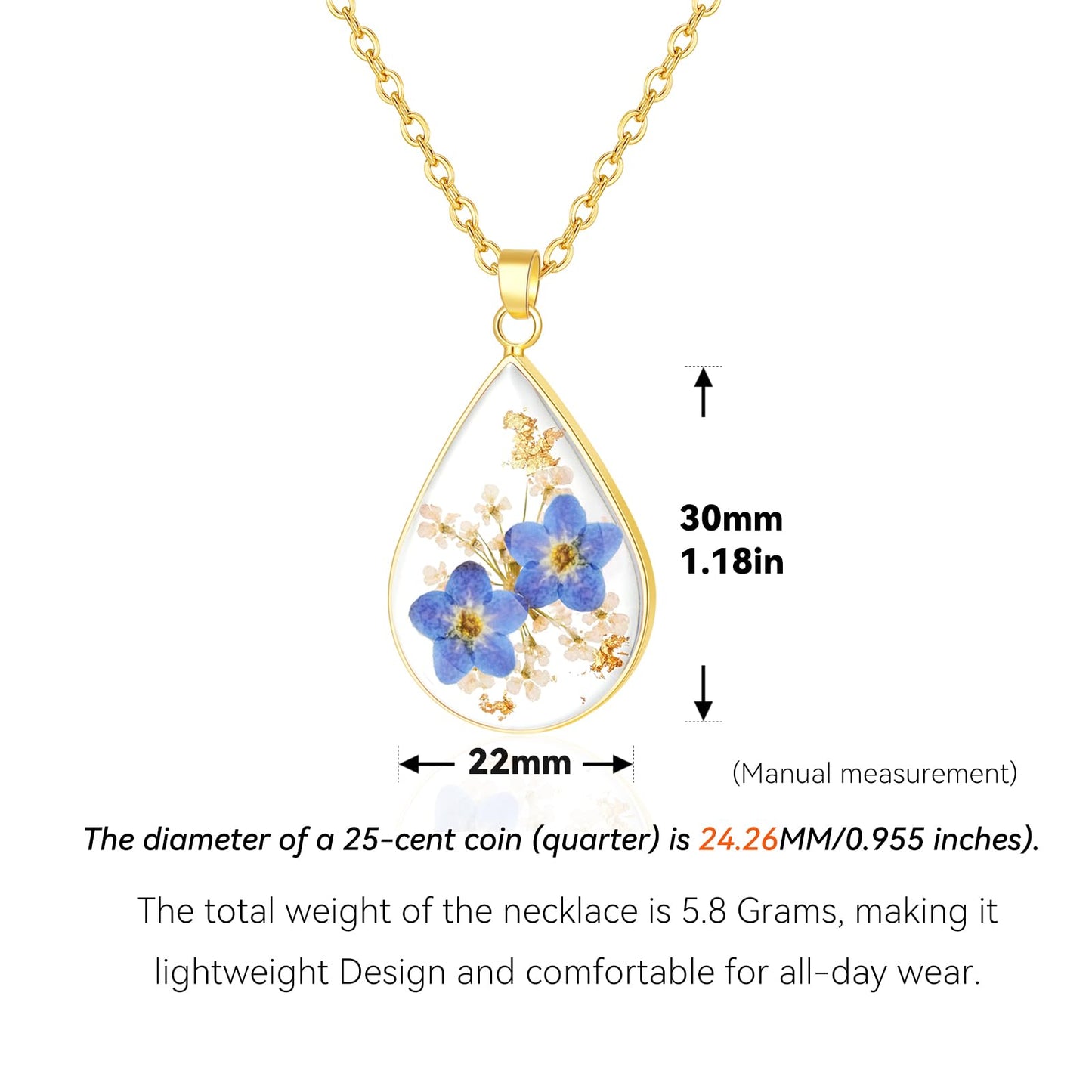 Hefestus Real Pressed Flower Necklace for Women, Handmade Boho Chic Dangle Design, Unique Floral Jewelry, Cute and Thoughtful Gift for Christmas, Valentine’s & Mother’s Day