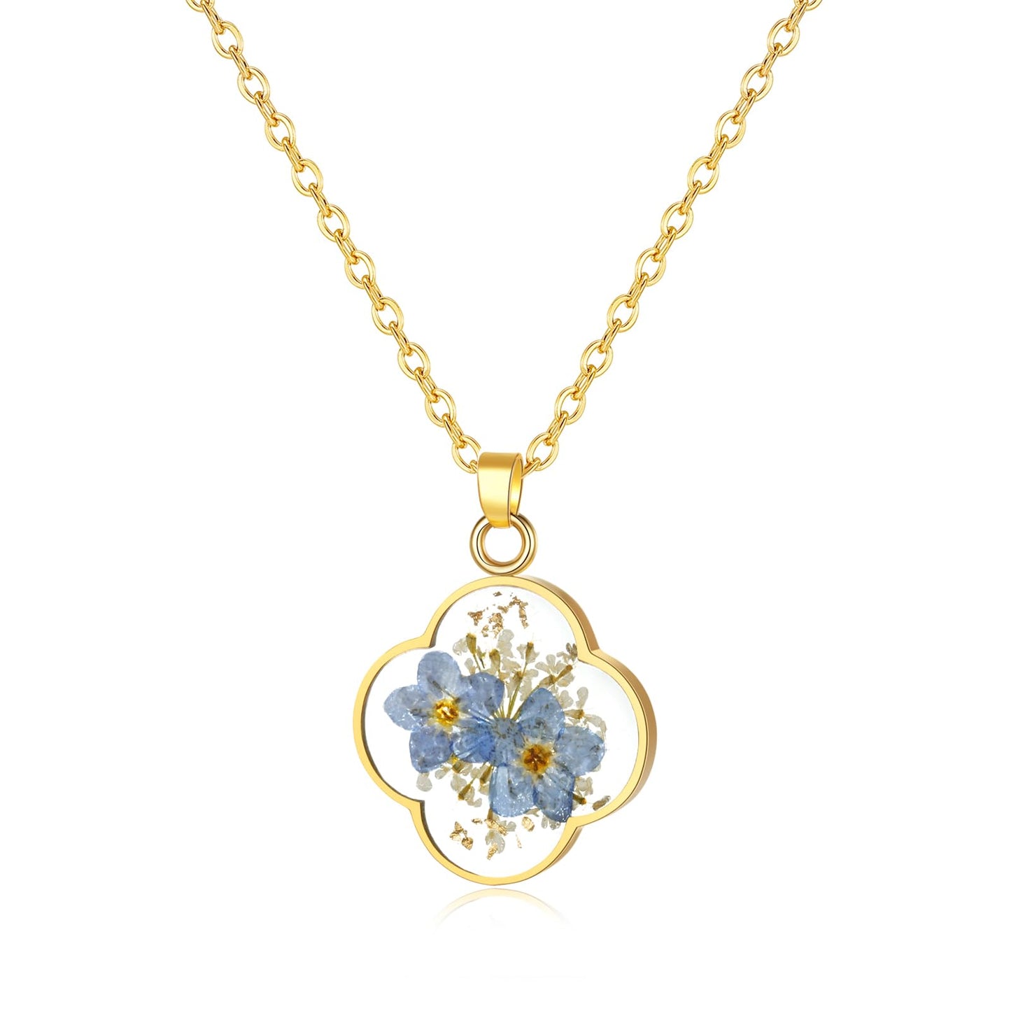 Hefestus Real Pressed Flower Necklace for Women, Handmade Boho Chic Dangle Design, Unique Floral Jewelry, Cute and Thoughtful Gift for Christmas, Valentine’s & Mother’s Day