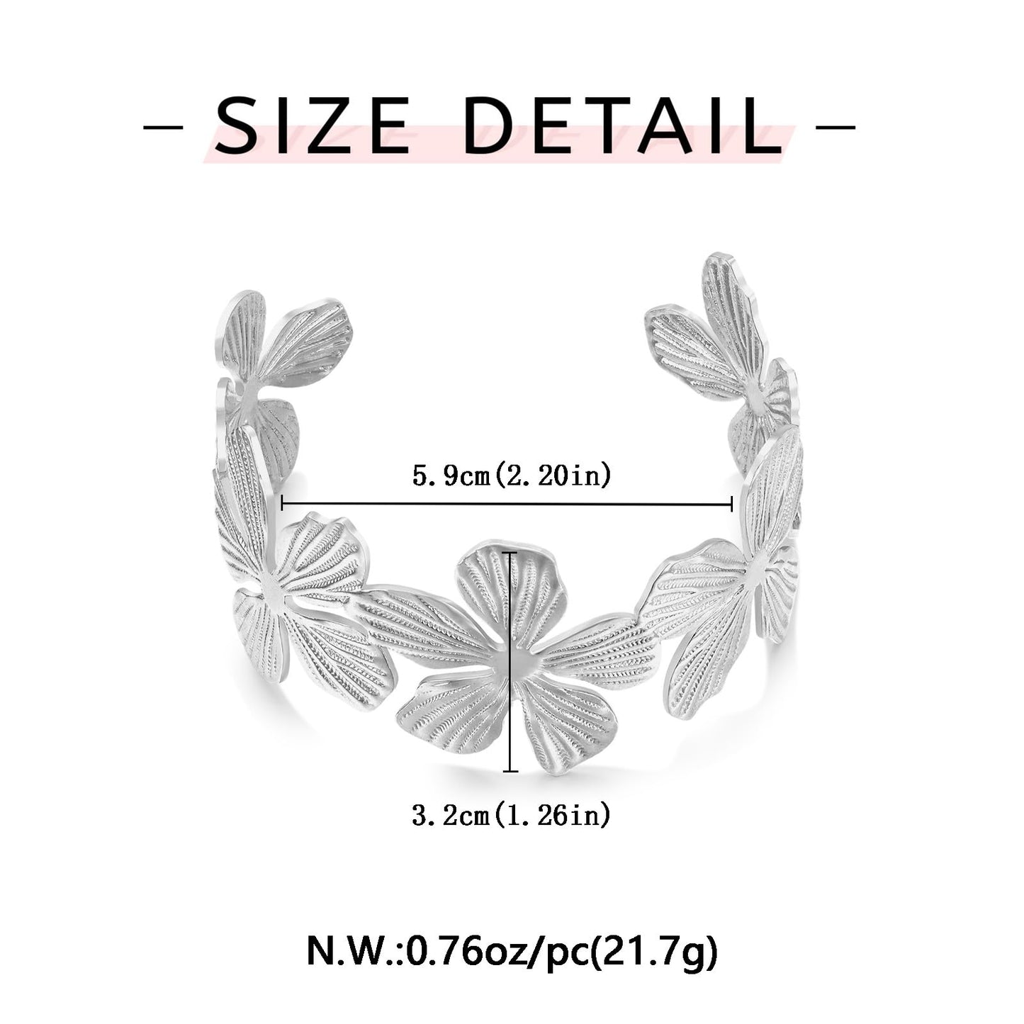 WOWORAMA Chunky Gold Cuff Bracelets for Women Vintage Gold Flower Butterfly Bracelet Trendy Boho Wide Open Cuff Bangles Matte Statement Bracelet