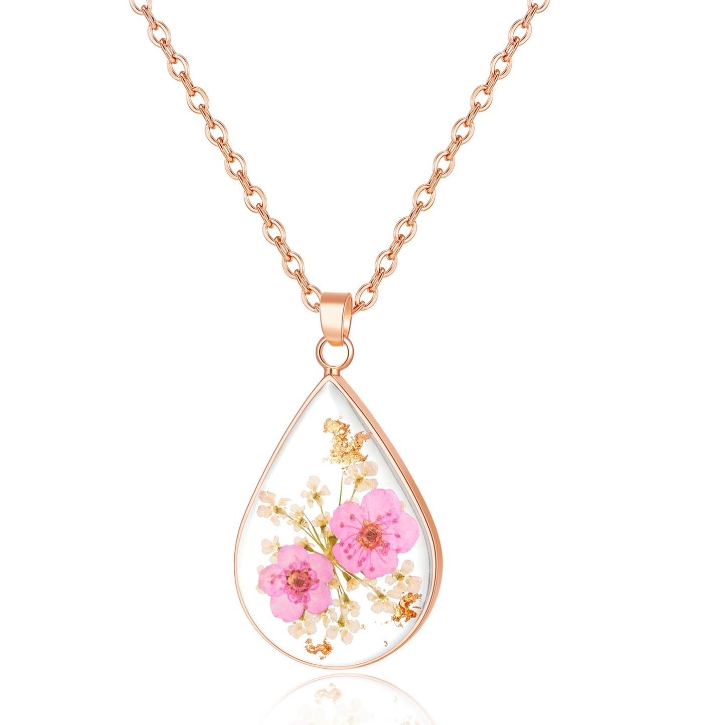 Hefestus Real Pressed Flower Necklace for Women, Handmade Boho Chic Dangle Design, Unique Floral Jewelry, Cute and Thoughtful Gift for Christmas, Valentine’s & Mother’s Day