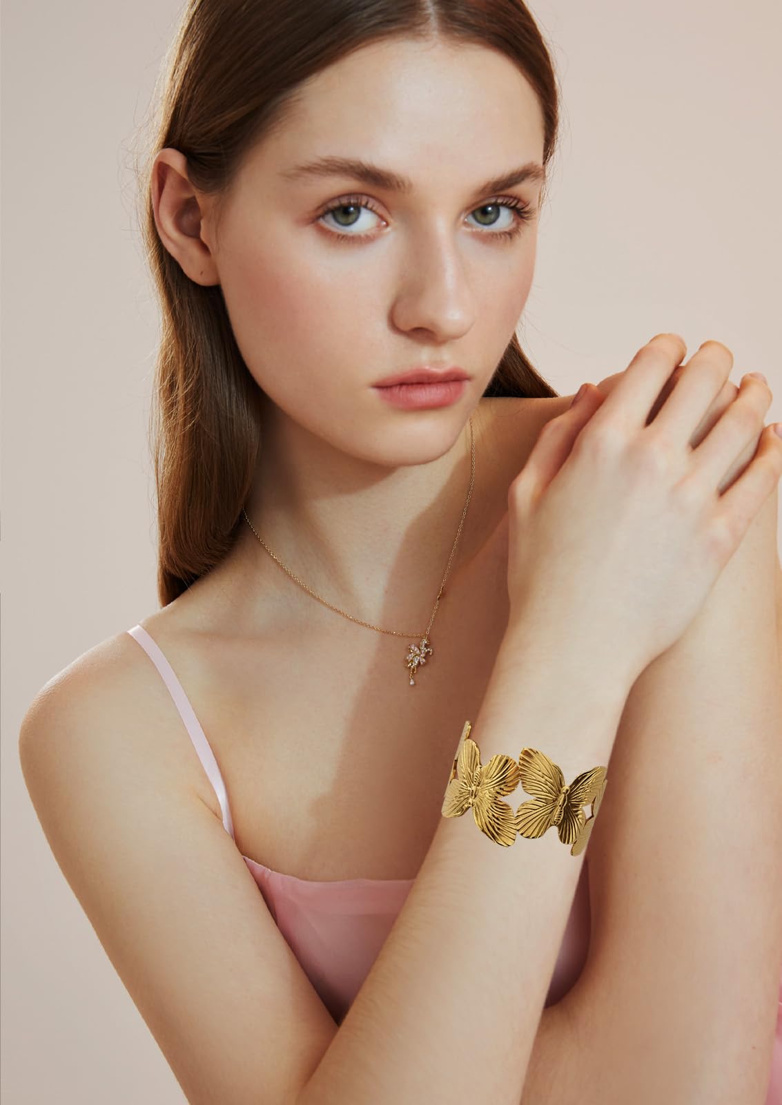 WOWORAMA Chunky Gold Cuff Bracelets for Women Vintage Gold Flower Butterfly Bracelet Trendy Boho Wide Open Cuff Bangles Matte Statement Bracelet