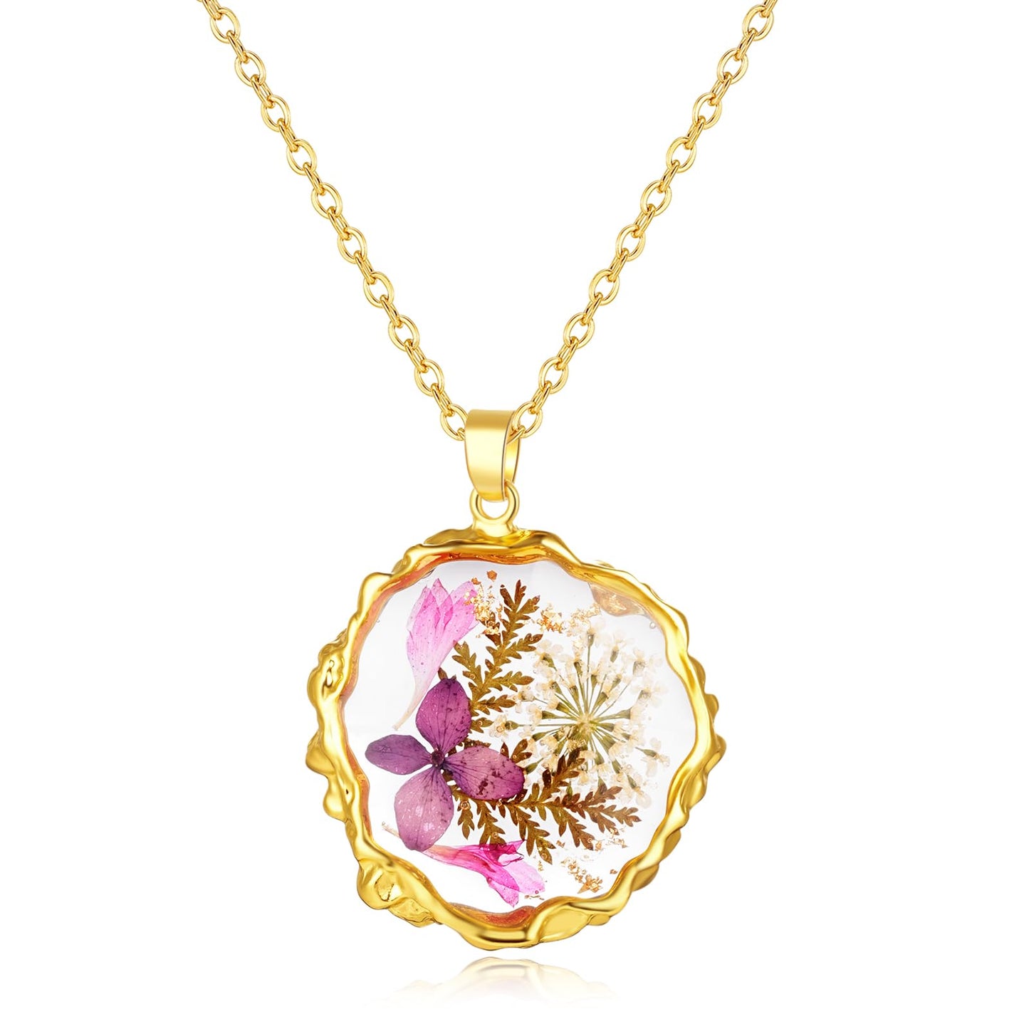 Hefestus Real Pressed Flower Necklace for Women, Handmade Boho Chic Dangle Design, Unique Floral Jewelry, Cute and Thoughtful Gift for Christmas, Valentine’s & Mother’s Day