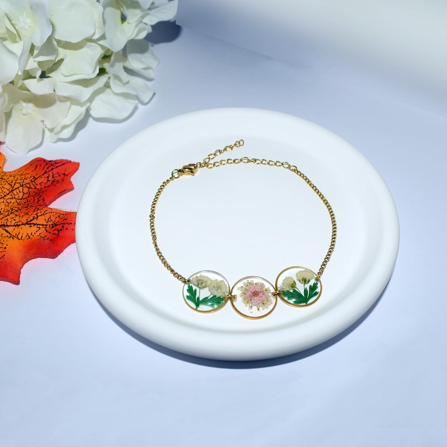 Hefestus Flower Bracelets for Women,Real Pressed Flower Bracelet,Unique Handmade Design,Cute Bracelet,Thoughtful Gift for Christmas,Valentine's,Mother's Day
