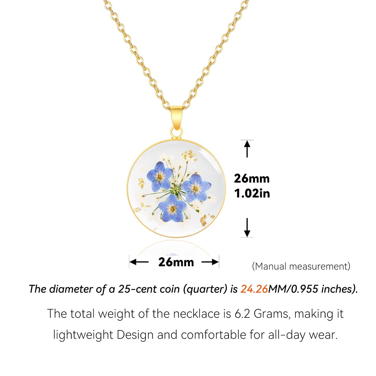 Hefestus Real Pressed Flower Necklace for Women, Handmade Boho Chic Dangle Design, Unique Floral Jewelry, Cute and Thoughtful Gift for Christmas, Valentine’s & Mother’s Day