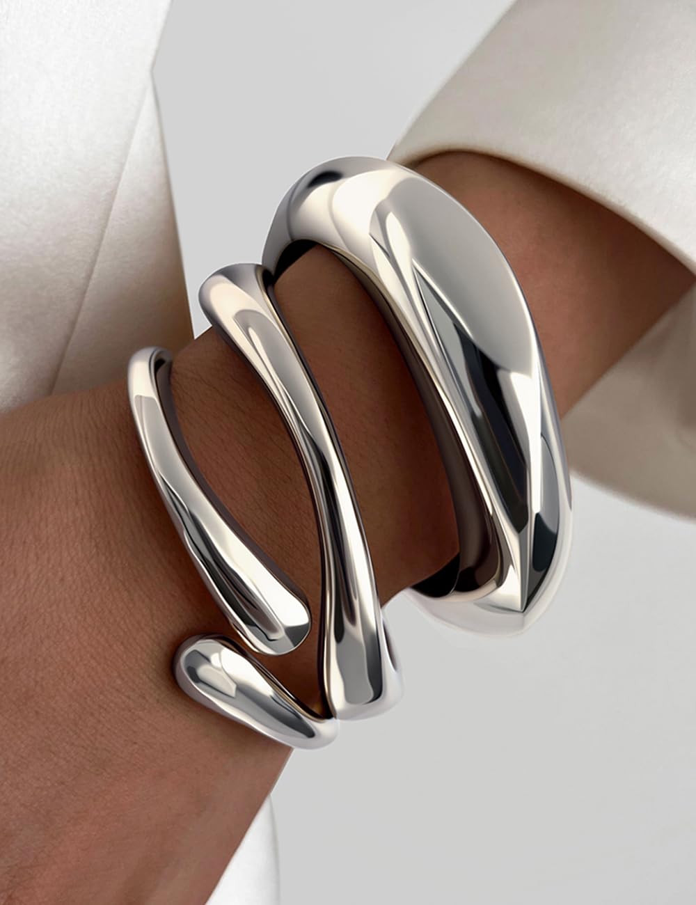 Chunky Gold Bangle Bracelets for Women, Dainty 14k Gold Plated Big Stackable Bangles Set, Trendy Statement Cuff Bracelet Stack Summer Beach Jewelry Gifts