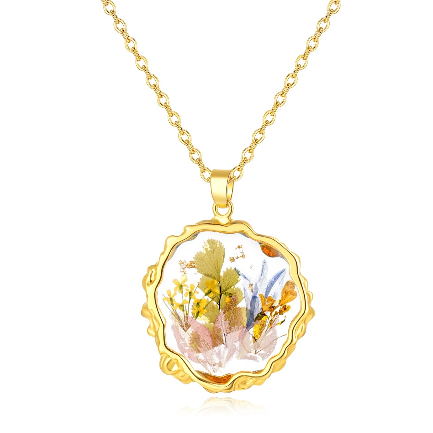 Hefestus Real Pressed Flower Necklace for Women, Handmade Boho Chic Dangle Design, Unique Floral Jewelry, Cute and Thoughtful Gift for Christmas, Valentine’s & Mother’s Day