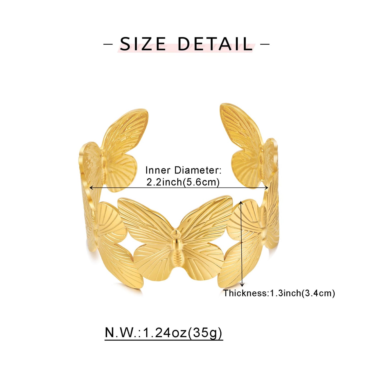 WOWORAMA Chunky Gold Cuff Bracelets for Women Vintage Gold Flower Butterfly Bracelet Trendy Boho Wide Open Cuff Bangles Matte Statement Bracelet