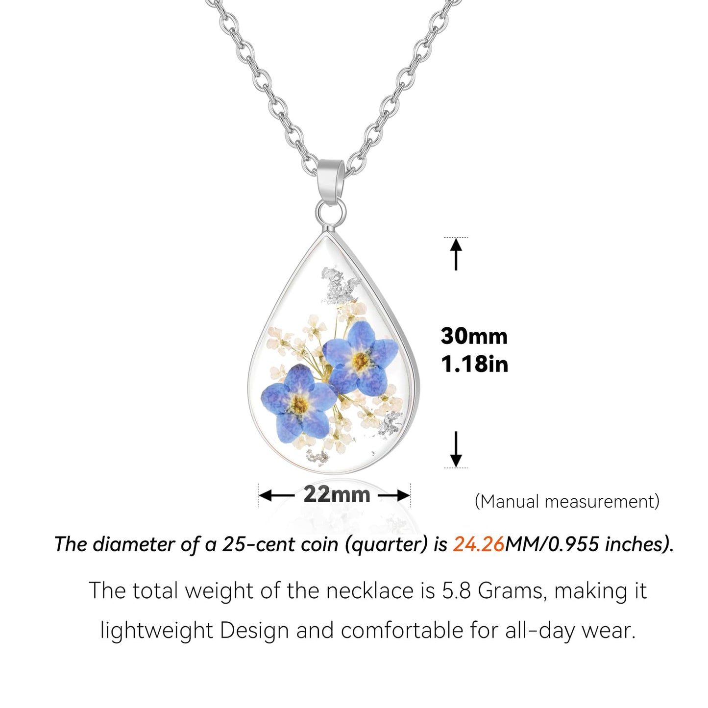 Hefestus Real Pressed Flower Necklace for Women, Handmade Boho Chic Dangle Design, Unique Floral Jewelry, Cute and Thoughtful Gift for Christmas, Valentine’s & Mother’s Day