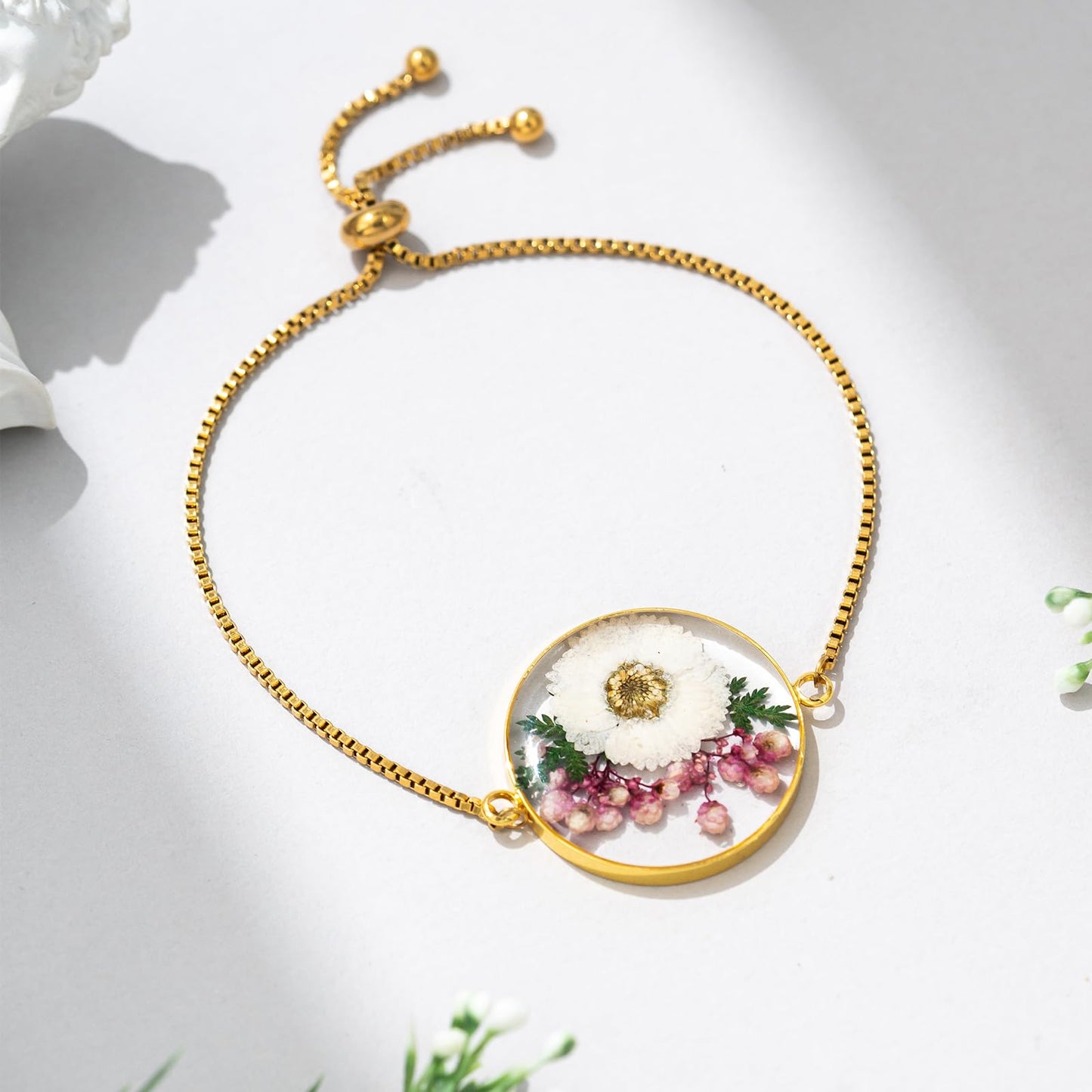 Hefestus Flower Bracelets for Women,Real Pressed Flower Bracelet,Unique Handmade Design,Cute Bracelet,Thoughtful Gift for Christmas,Valentine's,Mother's Day