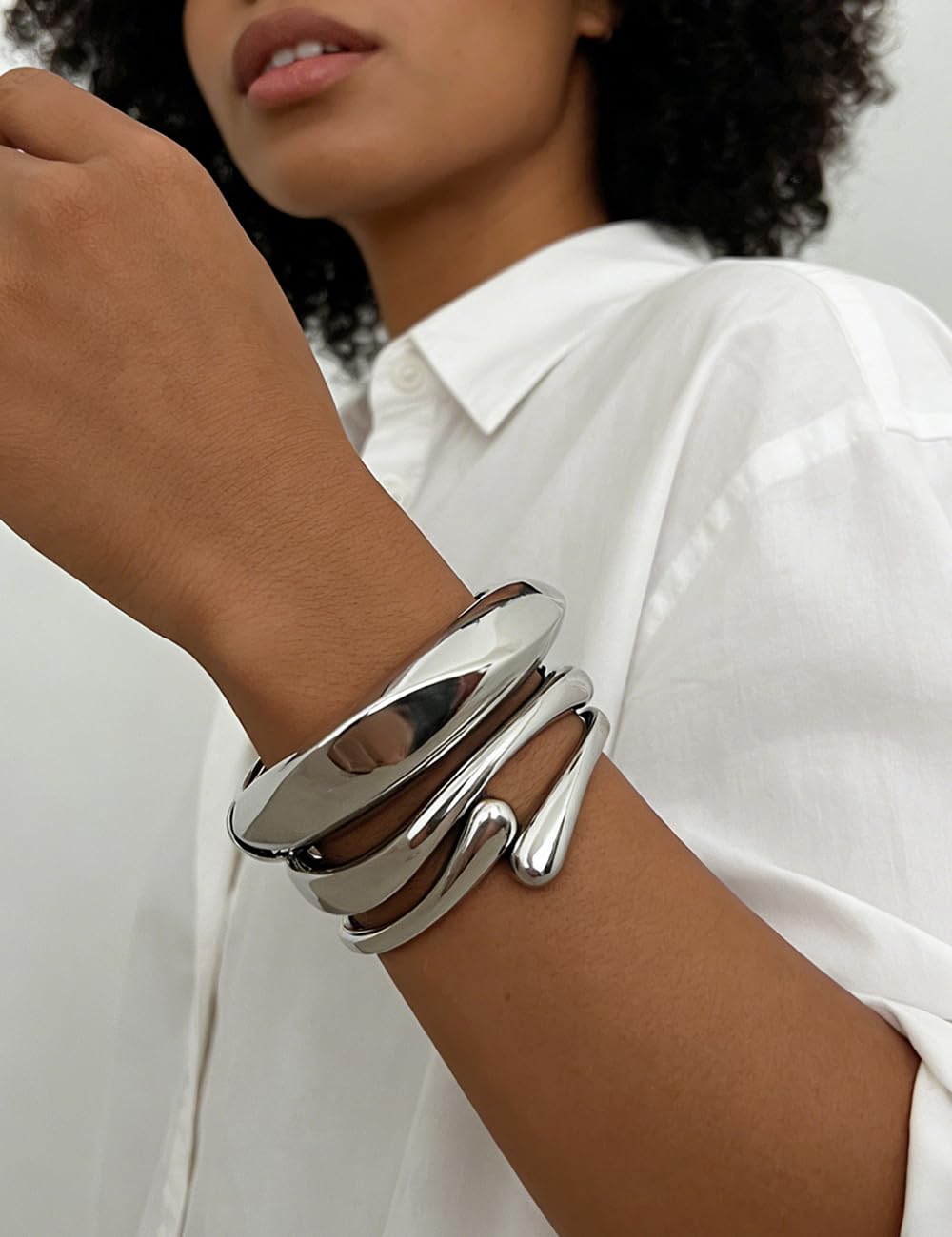 Chunky Gold Bangle Bracelets for Women, Dainty 14k Gold Plated Big Stackable Bangles Set, Trendy Statement Cuff Bracelet Stack Summer Beach Jewelry Gifts