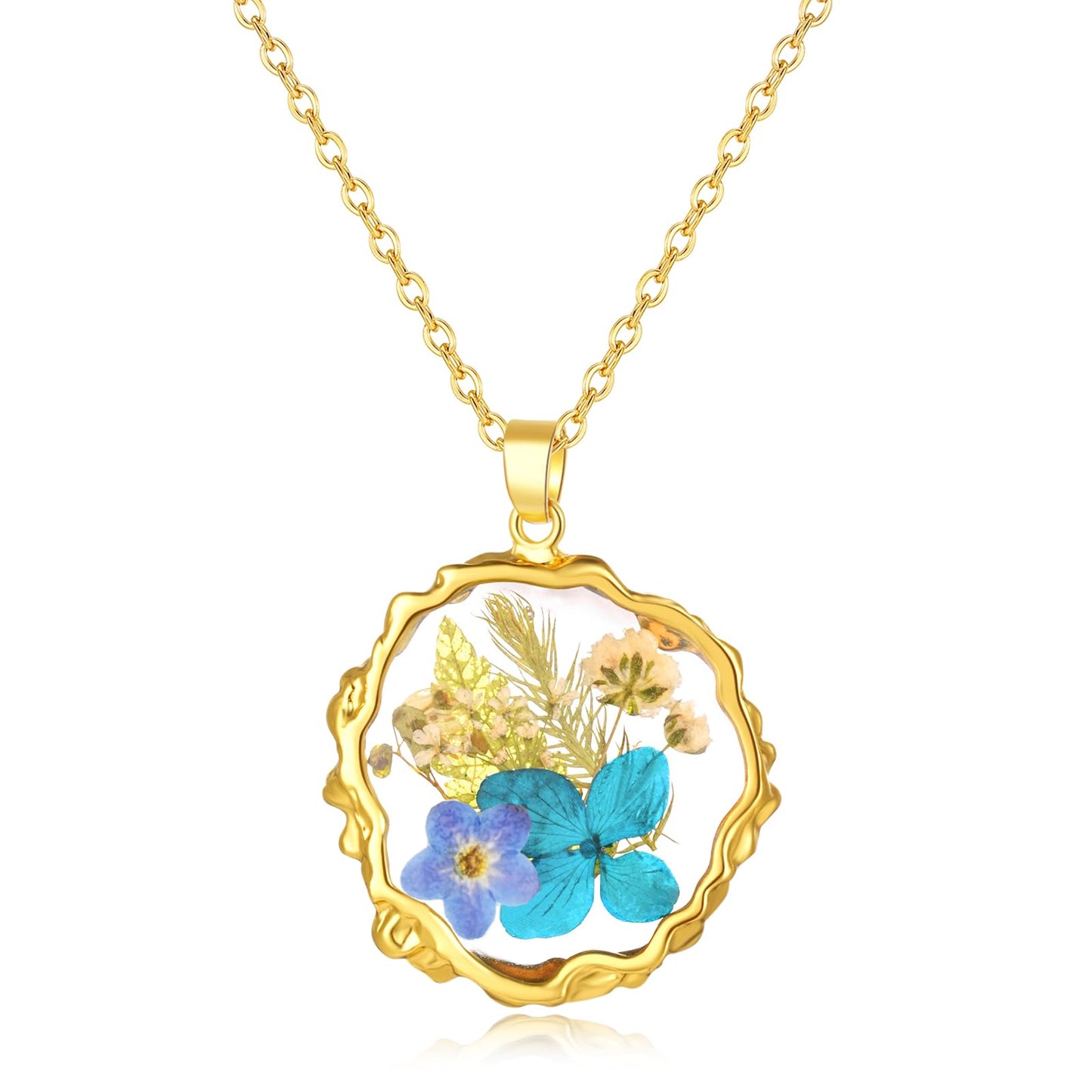 Hefestus Real Pressed Flower Necklace for Women, Handmade Boho Chic Dangle Design, Unique Floral Jewelry, Cute and Thoughtful Gift for Christmas, Valentine’s & Mother’s Day