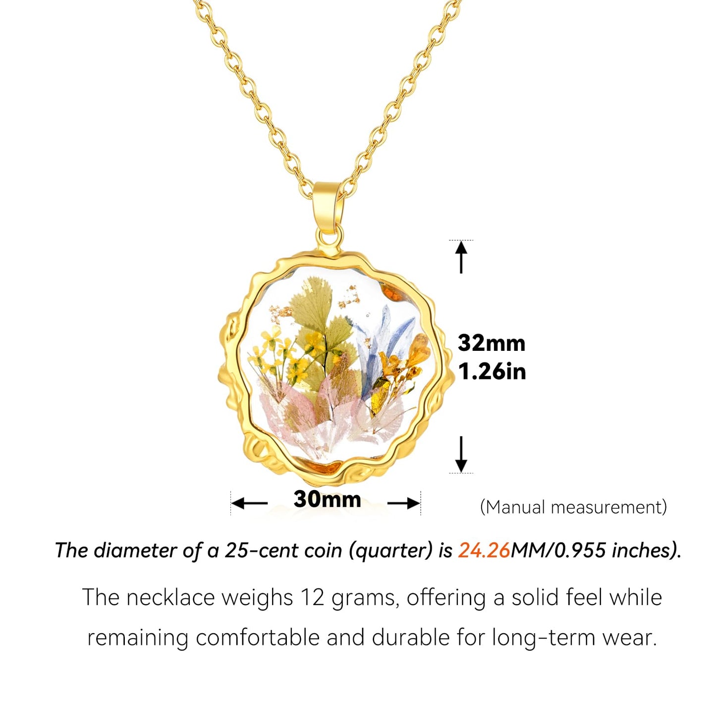 Hefestus Real Pressed Flower Necklace for Women, Handmade Boho Chic Dangle Design, Unique Floral Jewelry, Cute and Thoughtful Gift for Christmas, Valentine’s & Mother’s Day