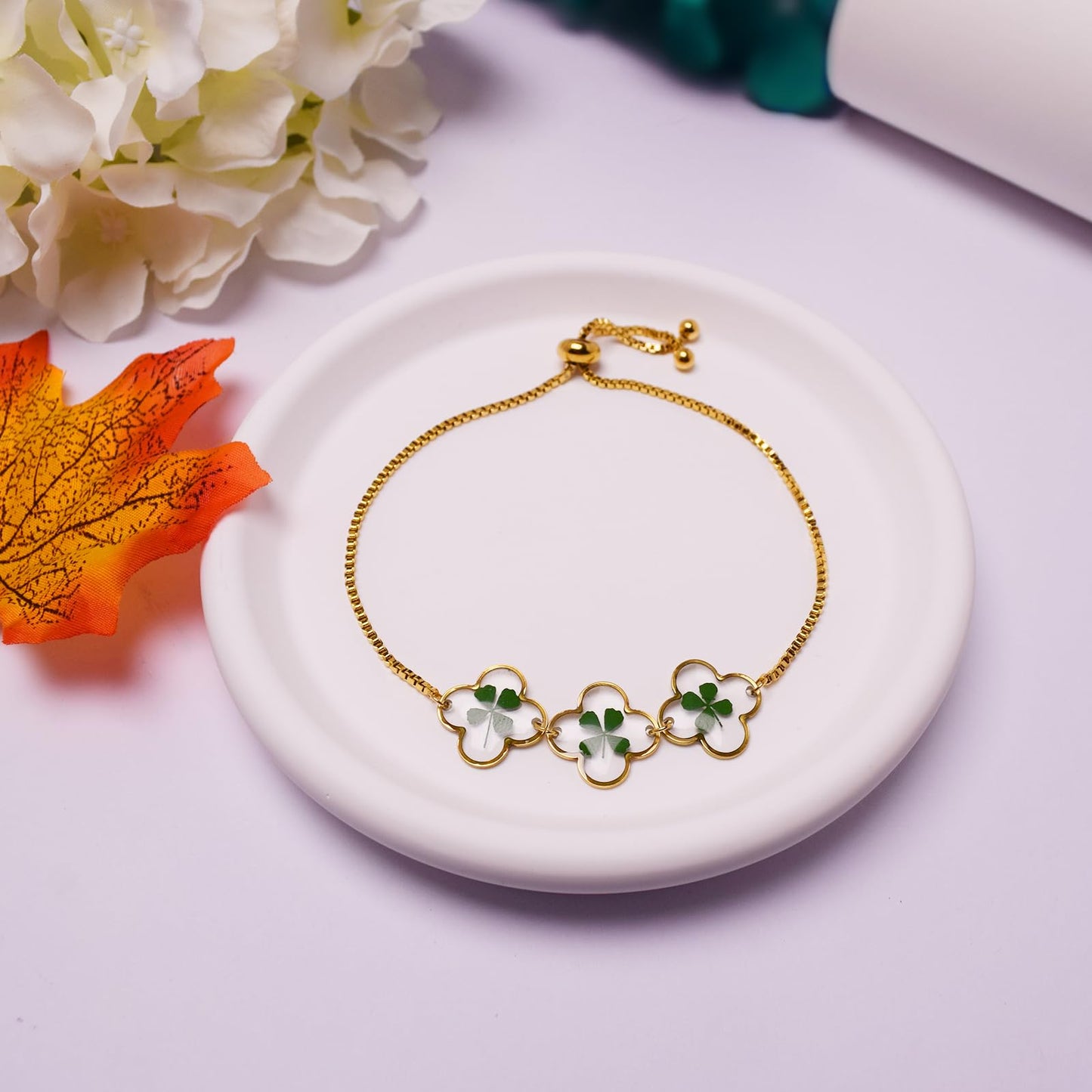 Hefestus Flower Bracelets for Women,Real Pressed Flower Bracelet,Unique Handmade Design,Cute Bracelet,Thoughtful Gift for Christmas,Valentine's,Mother's Day