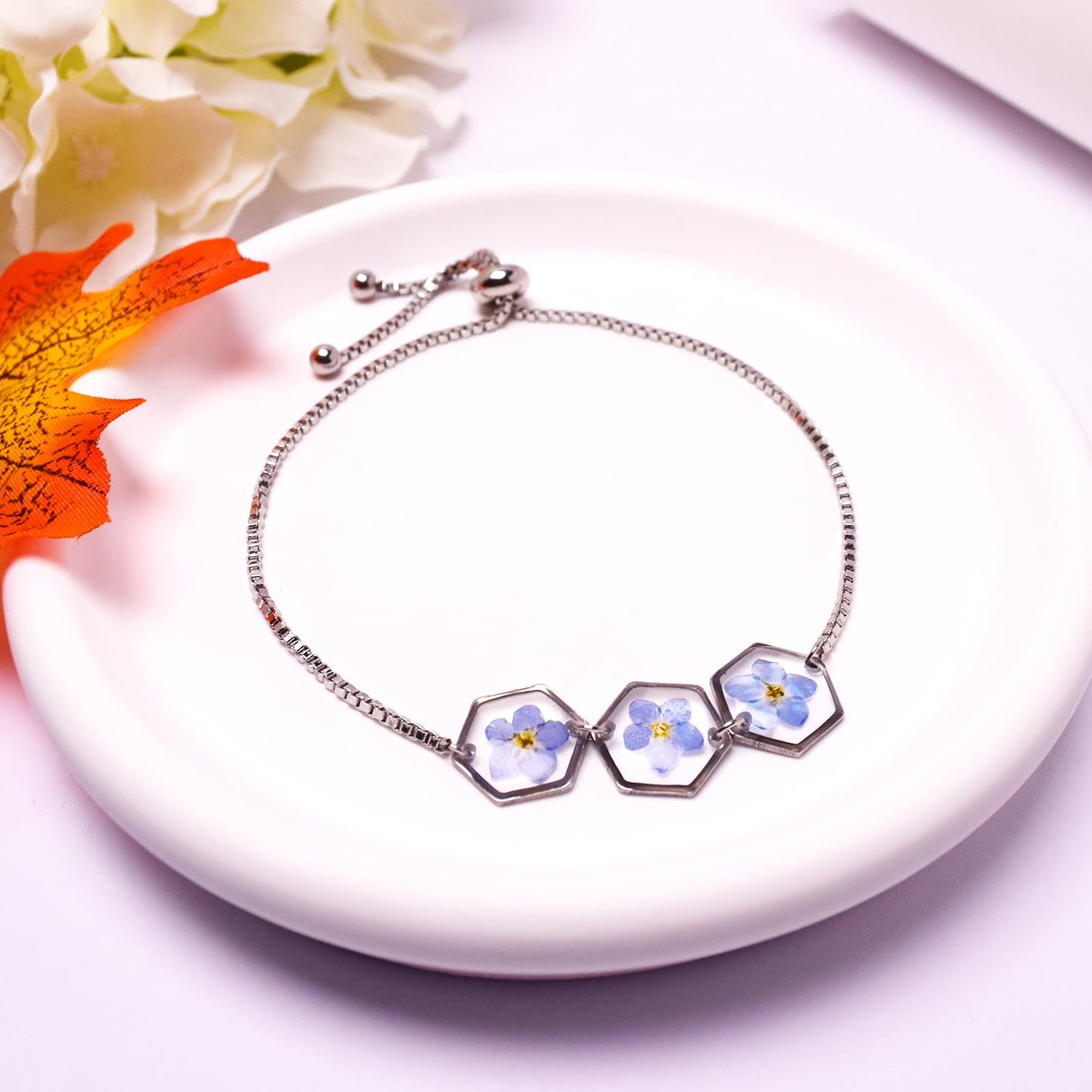 Hefestus Flower Bracelets for Women,Real Pressed Flower Bracelet,Unique Handmade Design,Cute Bracelet,Thoughtful Gift for Christmas,Valentine's,Mother's Day