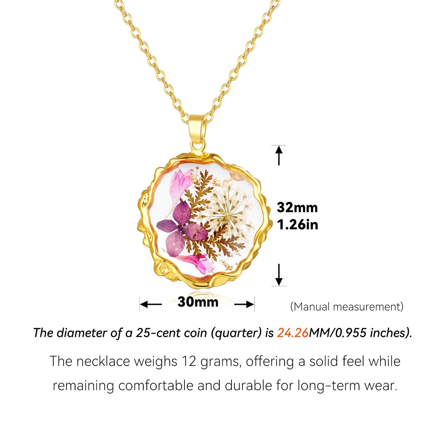 Hefestus Real Pressed Flower Necklace for Women, Handmade Boho Chic Dangle Design, Unique Floral Jewelry, Cute and Thoughtful Gift for Christmas, Valentine’s & Mother’s Day