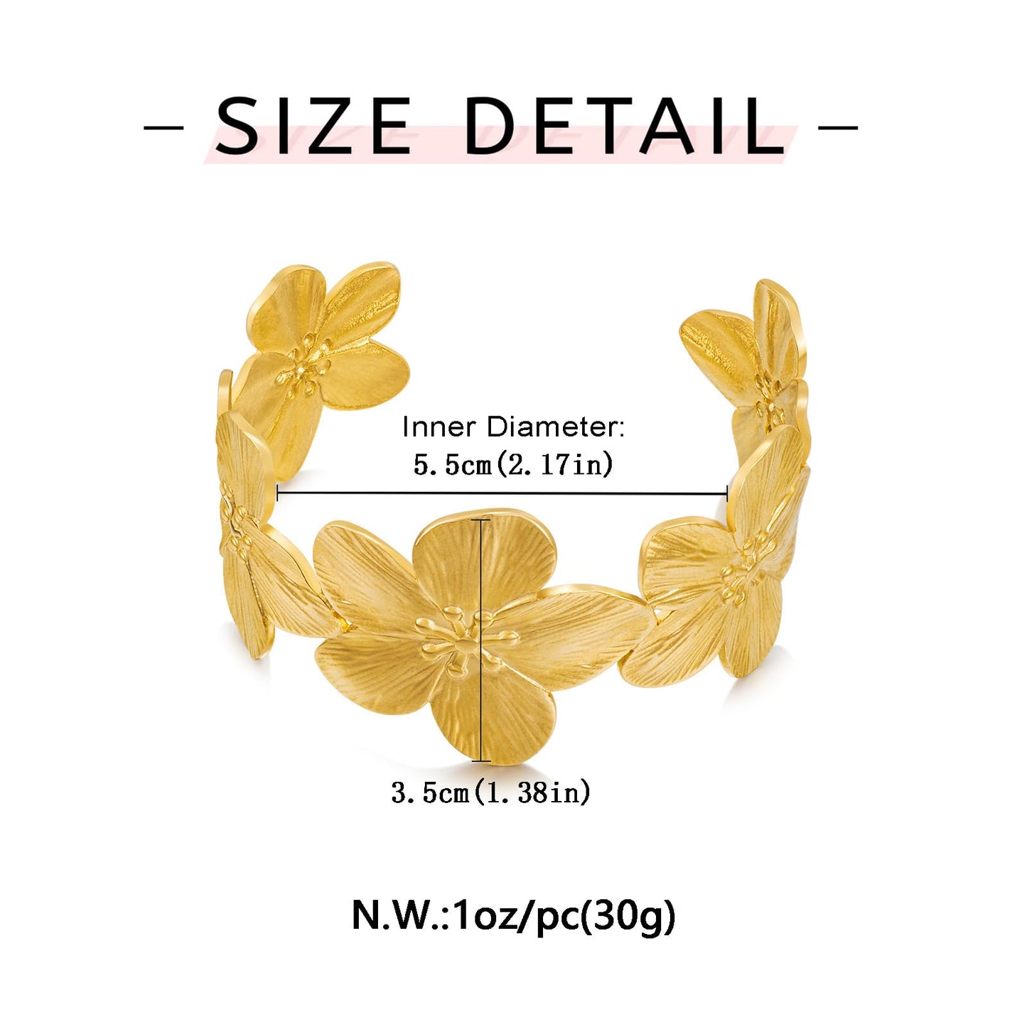 WOWORAMA Chunky Gold Cuff Bracelets for Women Vintage Gold Flower Butterfly Bracelet Trendy Boho Wide Open Cuff Bangles Matte Statement Bracelet