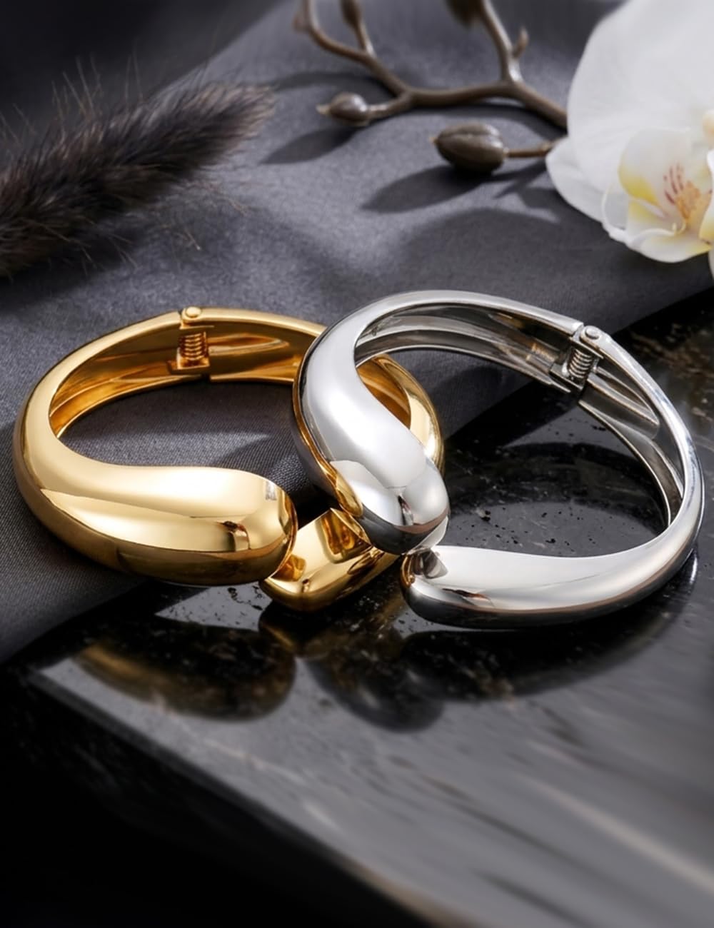 Chunky Gold Bangle Bracelets for Women, Dainty 14k Gold Plated Big Stackable Bangles Set, Trendy Statement Cuff Bracelet Stack Summer Beach Jewelry Gifts