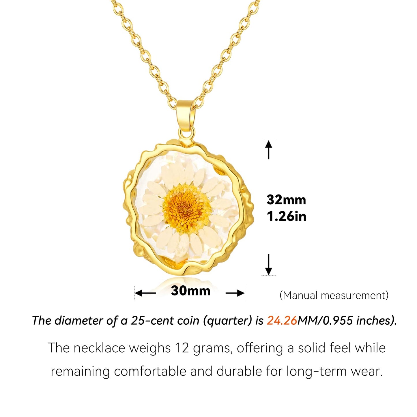 Hefestus Real Pressed Flower Necklace for Women, Handmade Boho Chic Dangle Design, Unique Floral Jewelry, Cute and Thoughtful Gift for Christmas, Valentine’s & Mother’s Day