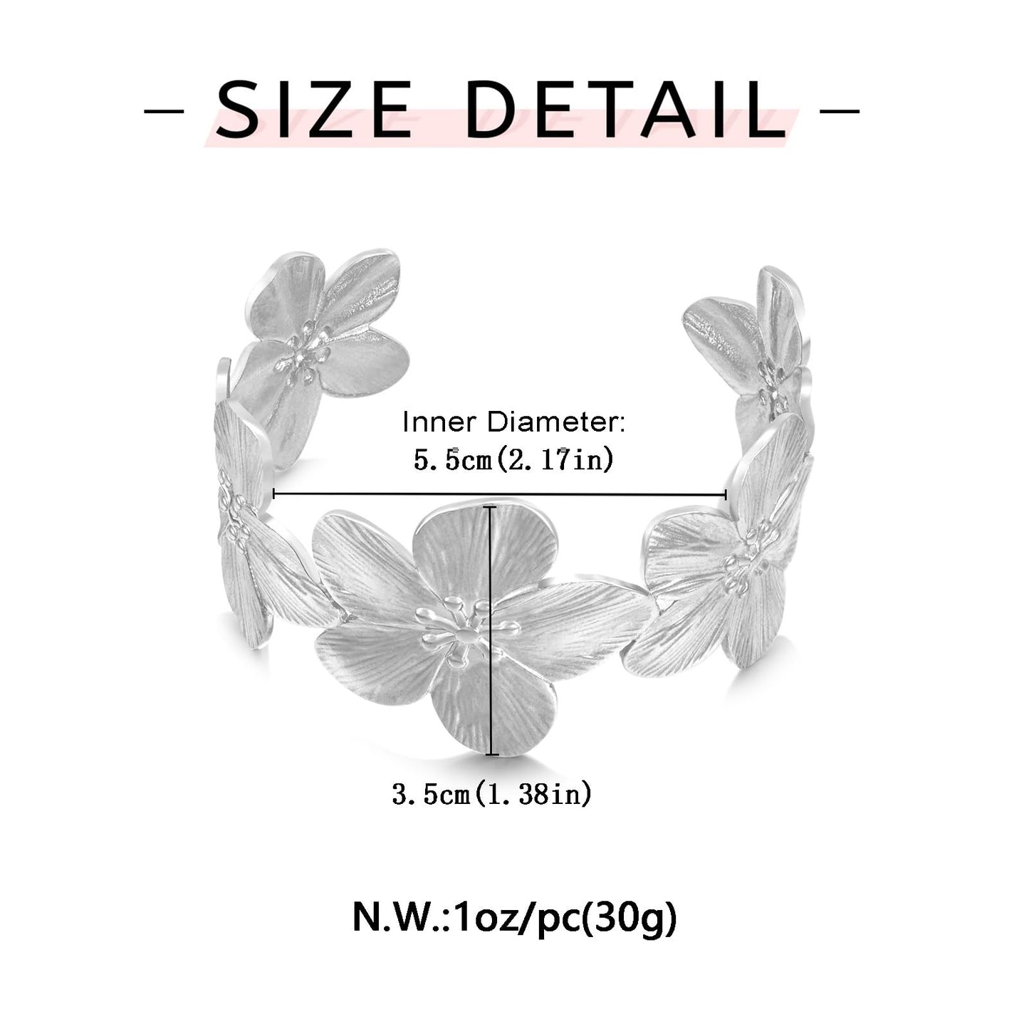 WOWORAMA Chunky Gold Cuff Bracelets for Women Vintage Gold Flower Butterfly Bracelet Trendy Boho Wide Open Cuff Bangles Matte Statement Bracelet