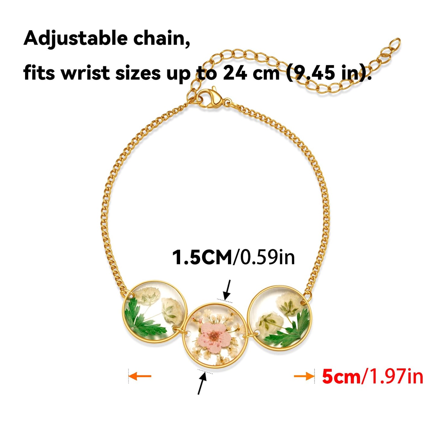 Hefestus Flower Bracelets for Women,Real Pressed Flower Bracelet,Unique Handmade Design,Cute Bracelet,Thoughtful Gift for Christmas,Valentine's,Mother's Day