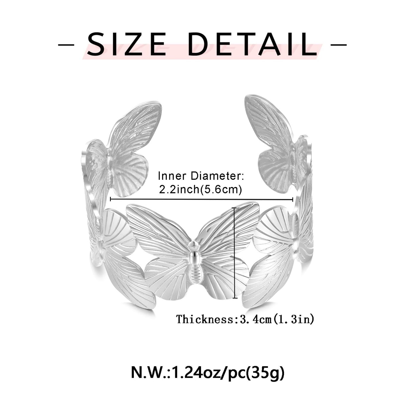 WOWORAMA Chunky Gold Cuff Bracelets for Women Vintage Gold Flower Butterfly Bracelet Trendy Boho Wide Open Cuff Bangles Matte Statement Bracelet