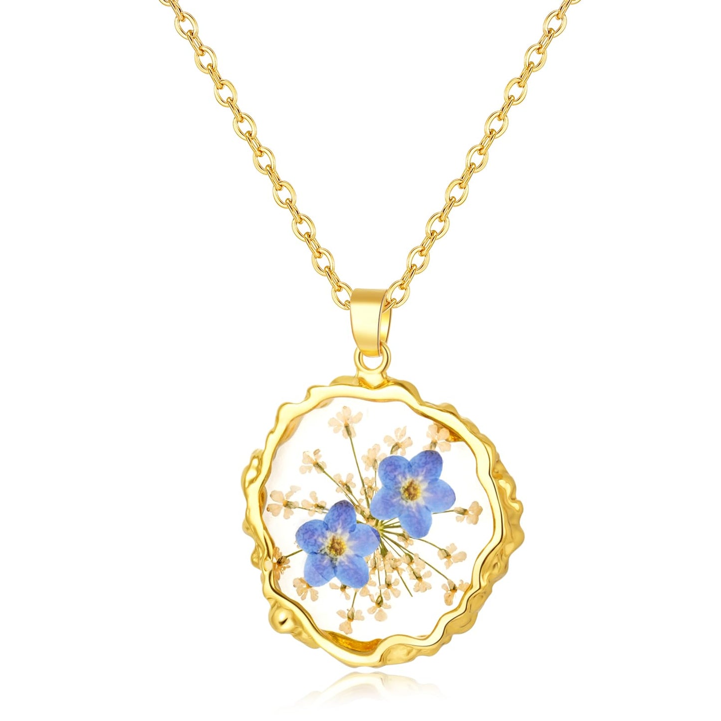 Hefestus Real Pressed Flower Necklace for Women, Handmade Boho Chic Dangle Design, Unique Floral Jewelry, Cute and Thoughtful Gift for Christmas, Valentine’s & Mother’s Day