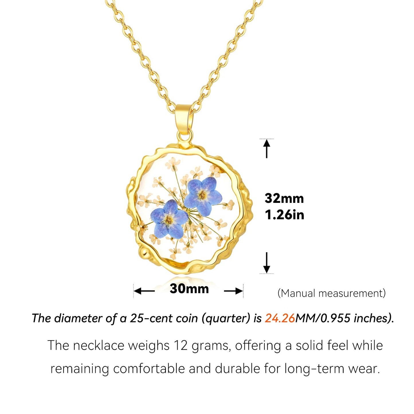 Hefestus Real Pressed Flower Necklace for Women, Handmade Boho Chic Dangle Design, Unique Floral Jewelry, Cute and Thoughtful Gift for Christmas, Valentine’s & Mother’s Day