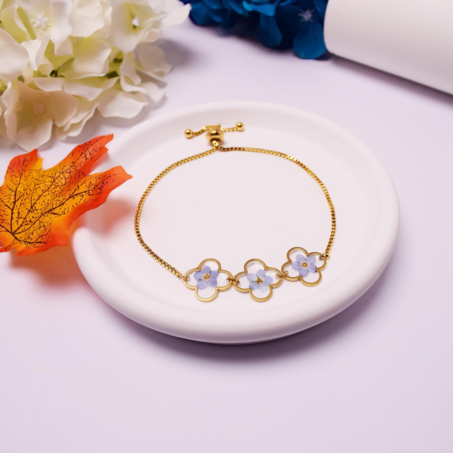 Hefestus Flower Bracelets for Women,Real Pressed Flower Bracelet,Unique Handmade Design,Cute Bracelet,Thoughtful Gift for Christmas,Valentine's,Mother's Day