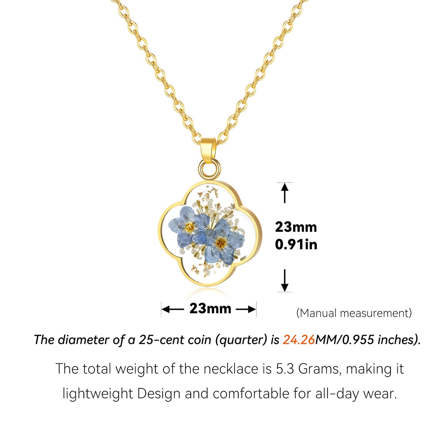 Hefestus Real Pressed Flower Necklace for Women, Handmade Boho Chic Dangle Design, Unique Floral Jewelry, Cute and Thoughtful Gift for Christmas, Valentine’s & Mother’s Day