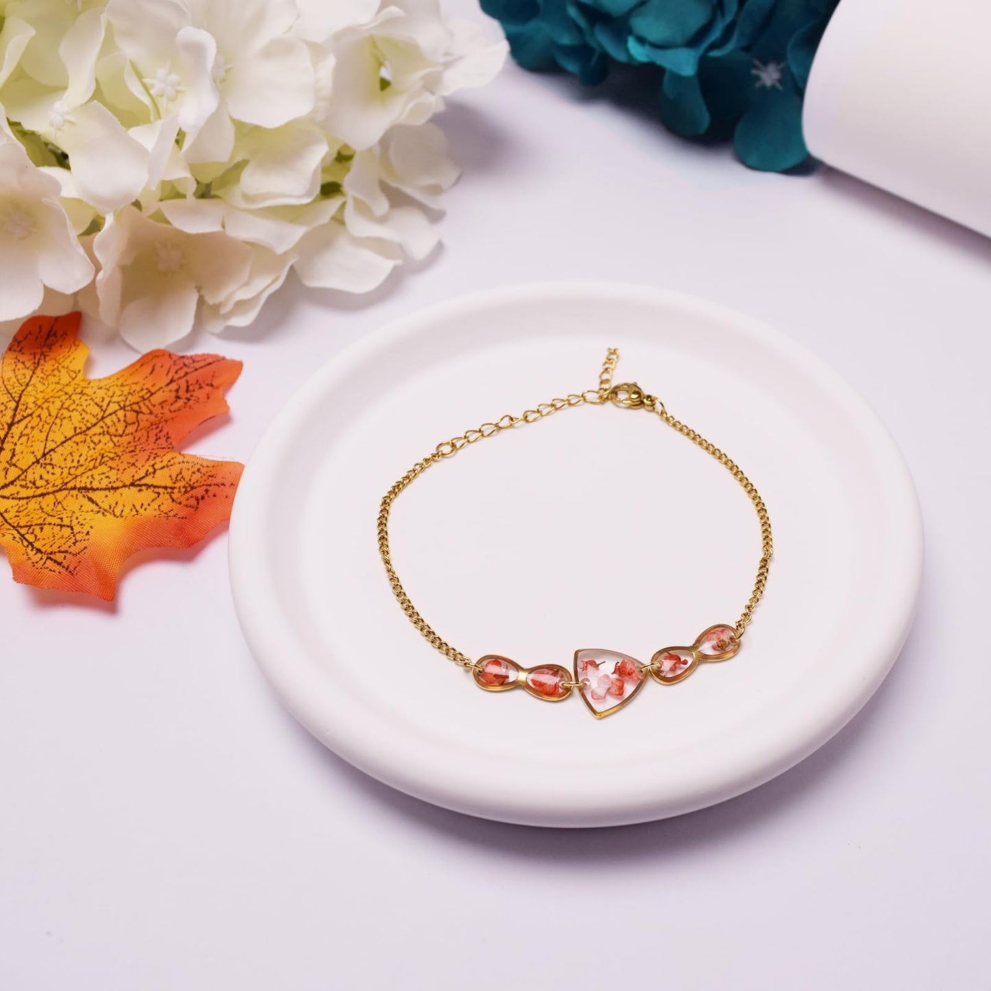 Hefestus Flower Bracelets for Women,Real Pressed Flower Bracelet,Unique Handmade Design,Cute Bracelet,Thoughtful Gift for Christmas,Valentine's,Mother's Day