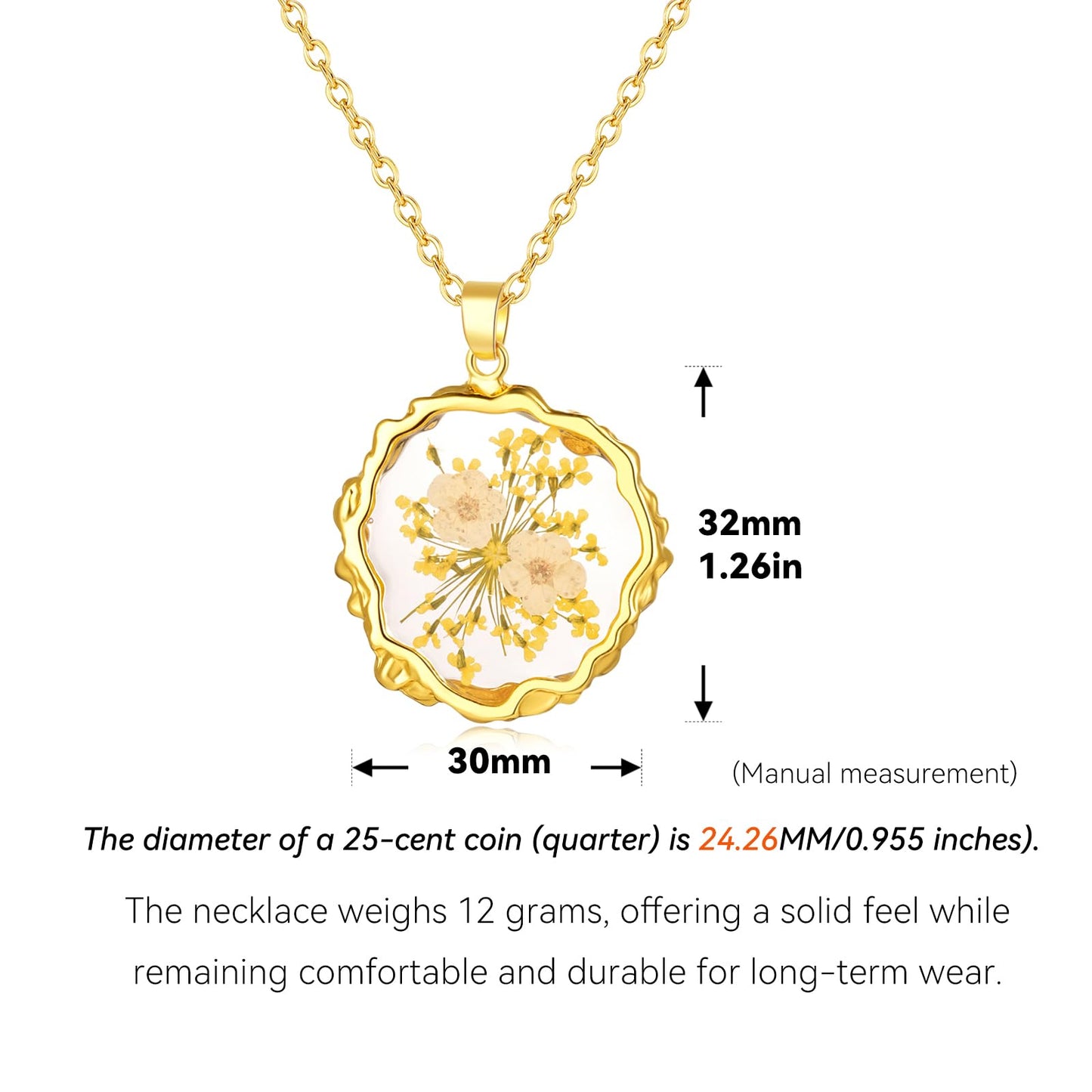 Hefestus Real Pressed Flower Necklace for Women, Handmade Boho Chic Dangle Design, Unique Floral Jewelry, Cute and Thoughtful Gift for Christmas, Valentine’s & Mother’s Day