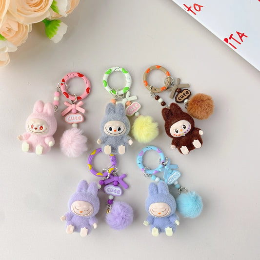 Furry mini Labubu keychains
