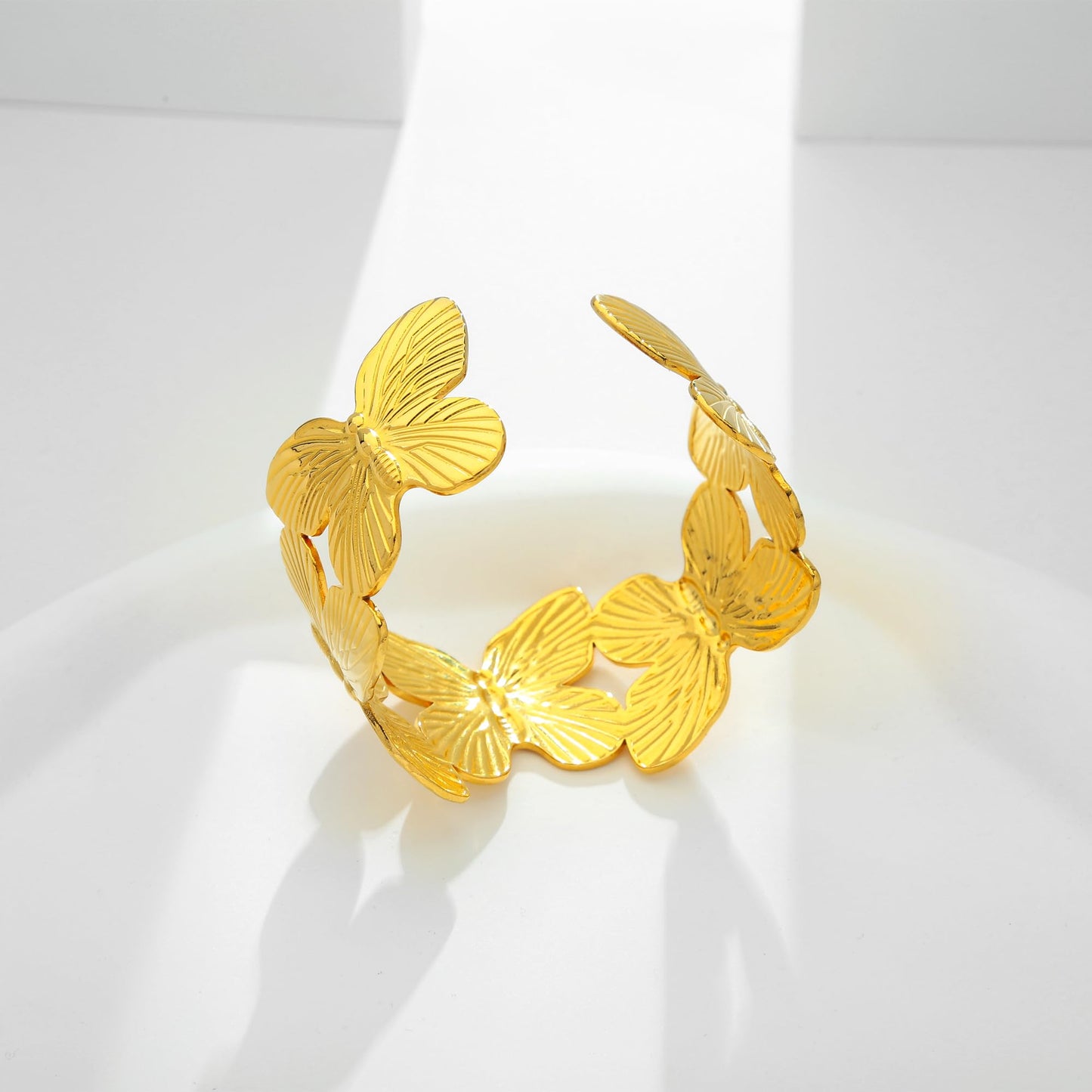 WOWORAMA Chunky Gold Cuff Bracelets for Women Vintage Gold Flower Butterfly Bracelet Trendy Boho Wide Open Cuff Bangles Matte Statement Bracelet