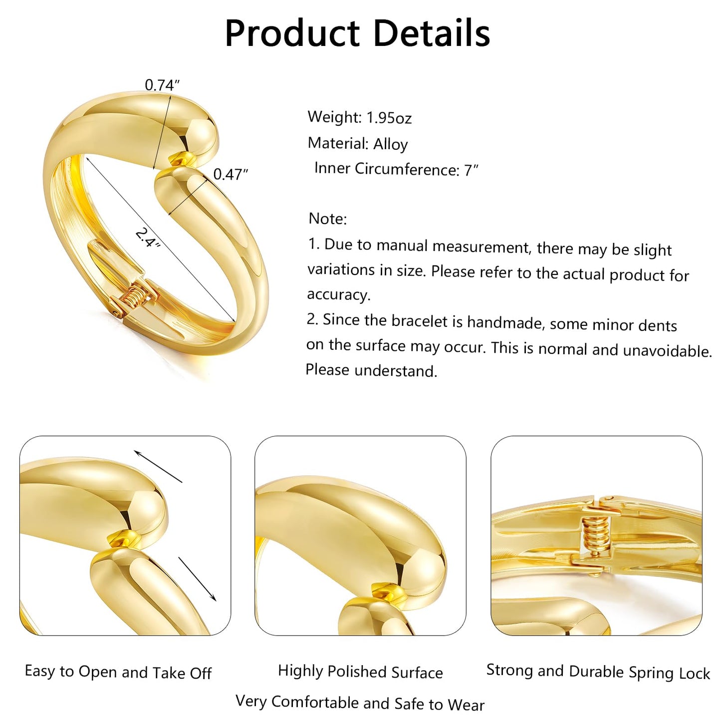 Chunky Gold Bangle Bracelets for Women, Dainty 14k Gold Plated Big Stackable Bangles Set, Trendy Statement Cuff Bracelet Stack Summer Beach Jewelry Gifts