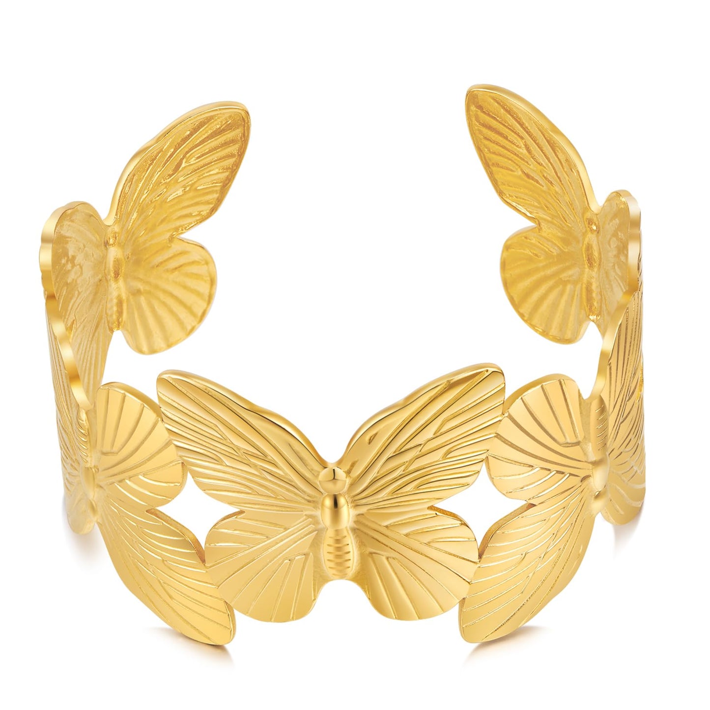 WOWORAMA Chunky Gold Cuff Bracelets for Women Vintage Gold Flower Butterfly Bracelet Trendy Boho Wide Open Cuff Bangles Matte Statement Bracelet