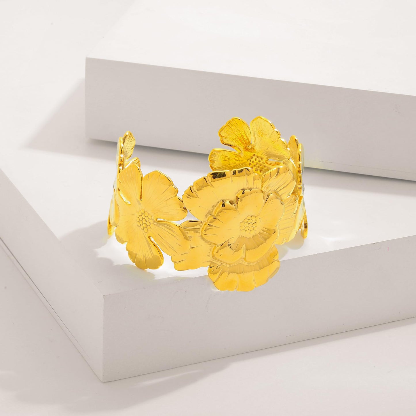 WOWORAMA Chunky Gold Cuff Bracelets for Women Vintage Gold Flower Butterfly Bracelet Trendy Boho Wide Open Cuff Bangles Matte Statement Bracelet