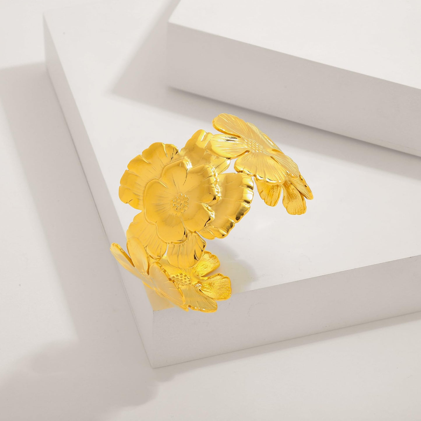 WOWORAMA Chunky Gold Cuff Bracelets for Women Vintage Gold Flower Butterfly Bracelet Trendy Boho Wide Open Cuff Bangles Matte Statement Bracelet
