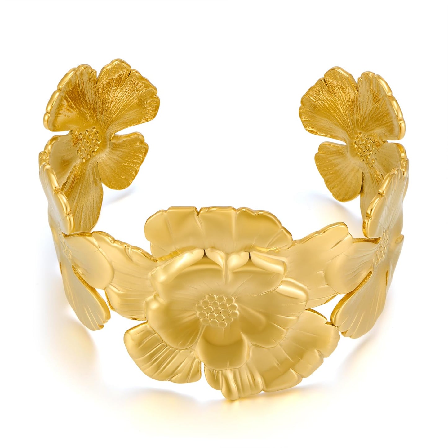 WOWORAMA Chunky Gold Cuff Bracelets for Women Vintage Gold Flower Butterfly Bracelet Trendy Boho Wide Open Cuff Bangles Matte Statement Bracelet