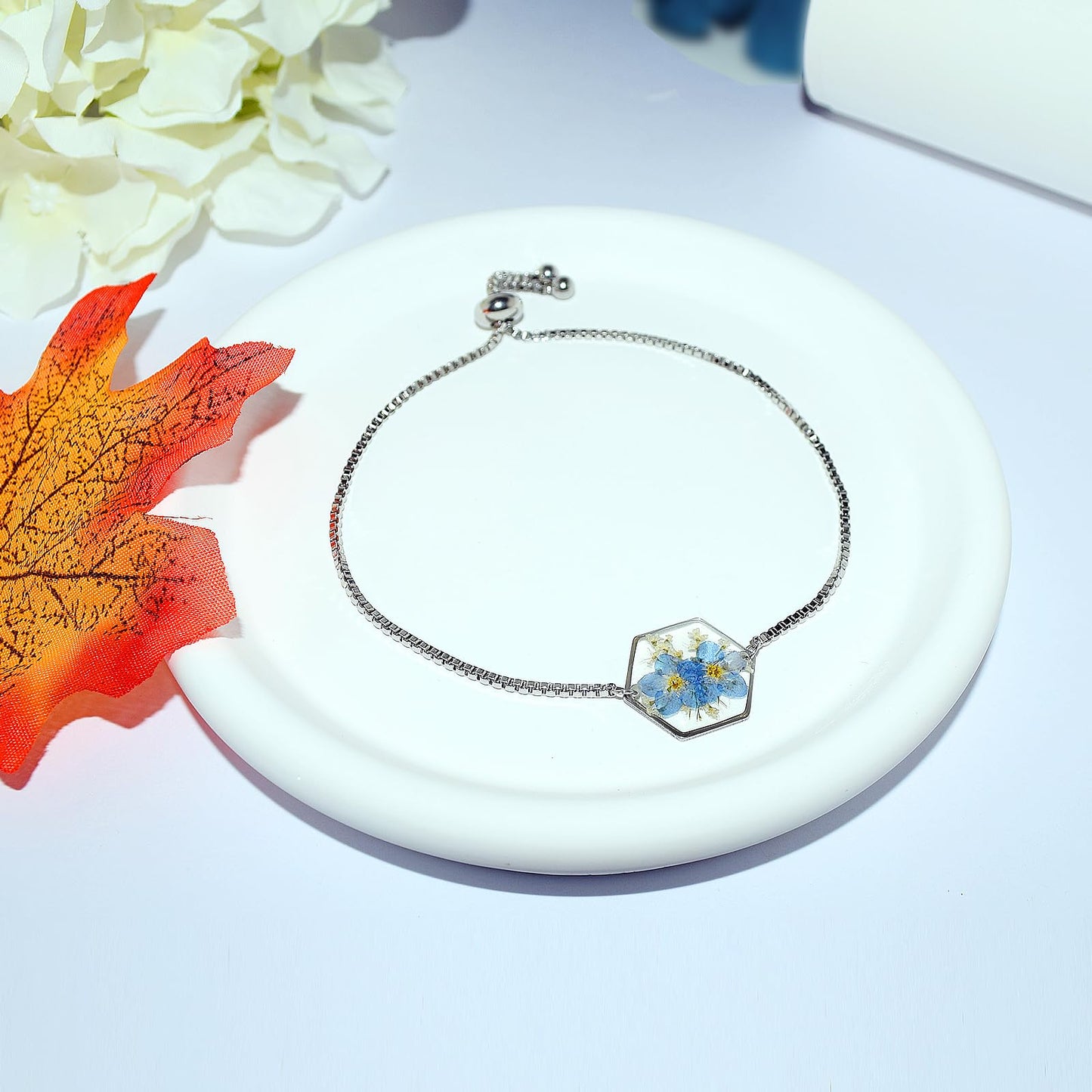 Hefestus Flower Bracelets for Women,Real Pressed Flower Bracelet,Unique Handmade Design,Cute Bracelet,Thoughtful Gift for Christmas,Valentine's,Mother's Day
